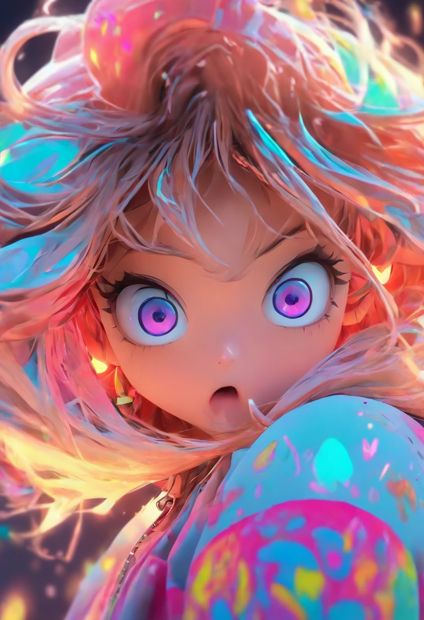 Top quality.。.。.。.。.3D.Masterpiece, high resolution, 8K, Hoodie and anime style girl, One girl, detailed line art, Digital enhancement, Close up, Anime core, Flowing fabric,Grimacing,Big eyes cute