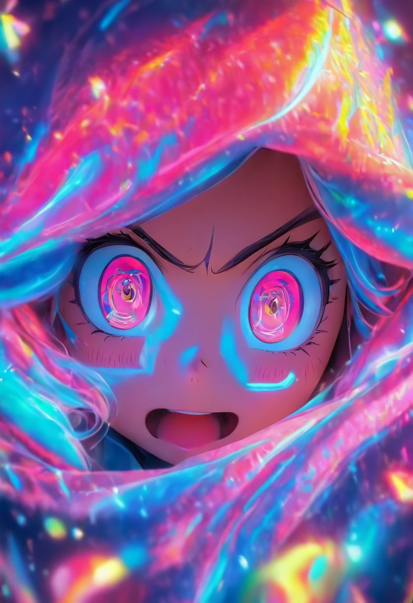 Top quality.。.。.。.3D.Masterpiece, high resolution, 8K, Hoodie and anime style girl, One girl, detailed line art,  Digital enhancement, Close up, Anime core, Flowing fabric，Grimacing，Big eyes cute