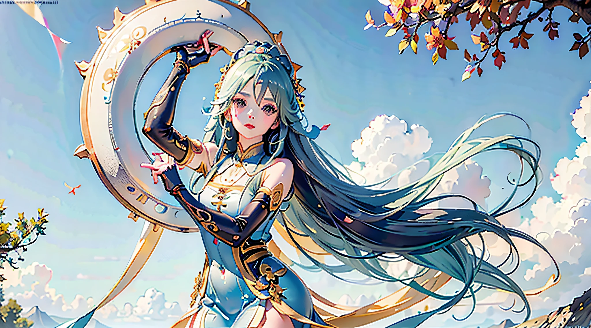 Best quality,(RAW photo:1.2),(Masterpiece:1.4),(Photorealistic:1.4),(A high resolution:1.4), 1girll,Anime girl with long white hair holding a yellow ball, Best anime 4k konachan wallpaper, Anime art wallpaper 8 K, style of anime4 K, Anime art wallpaper 4 K, Anime art wallpaper 4k, Guweiz in Pixiv ArtStation, trending on artstation pixiv, Detailed digital anime art