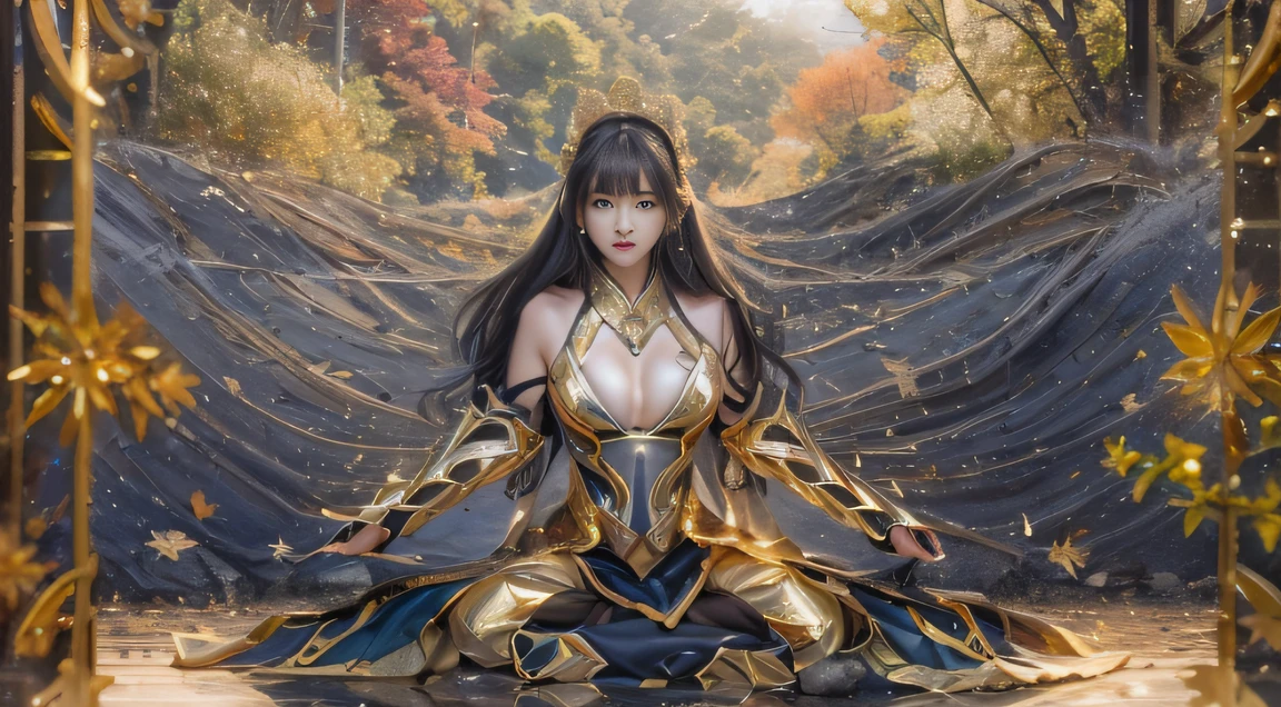 Outdoor square,Multiplayer duels,Rivers of blood flow,Water Goddess 32K,复杂,ellegance,highly detailed,A majestic,Digital photography,Autumn gold thread lenses,surrealism painting,Broken rubies,Beating magic,Entwined water magic,(Cinematic light),hdr,Void 5 Energy Storm,(China 1 girl,Black eyes:1.5),Onlookers(sitting on the stone:1.5),Black color hair,Put on palatial gold armor,A lot of people grass,Beautiful platinum gold armor,big breasts beautiful,looking at viewert,Cinematic shots,tmasterpiece,full bodyesbian,