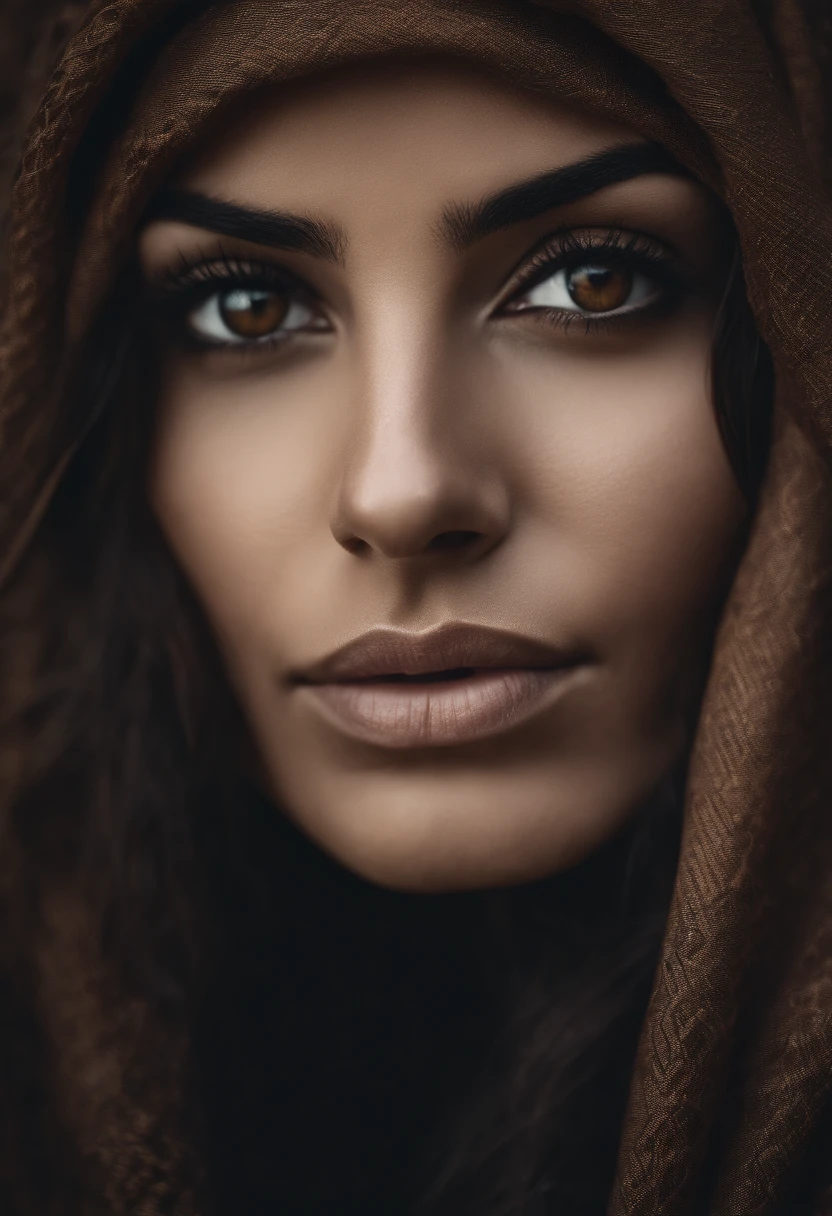 Portrait of a woman ultra detailed face , brune , yeux marron type arabe