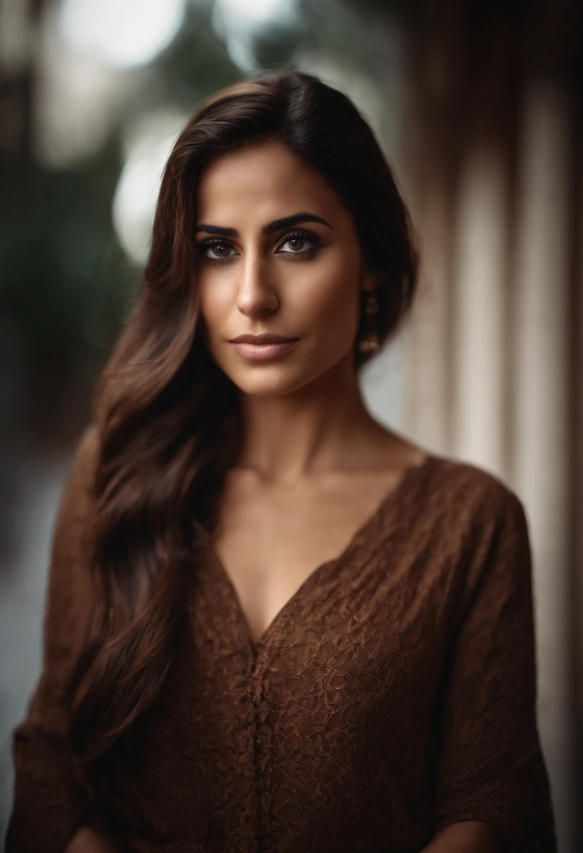 Portrait of a woman ultra detailed face , brune , yeux marron type arabe