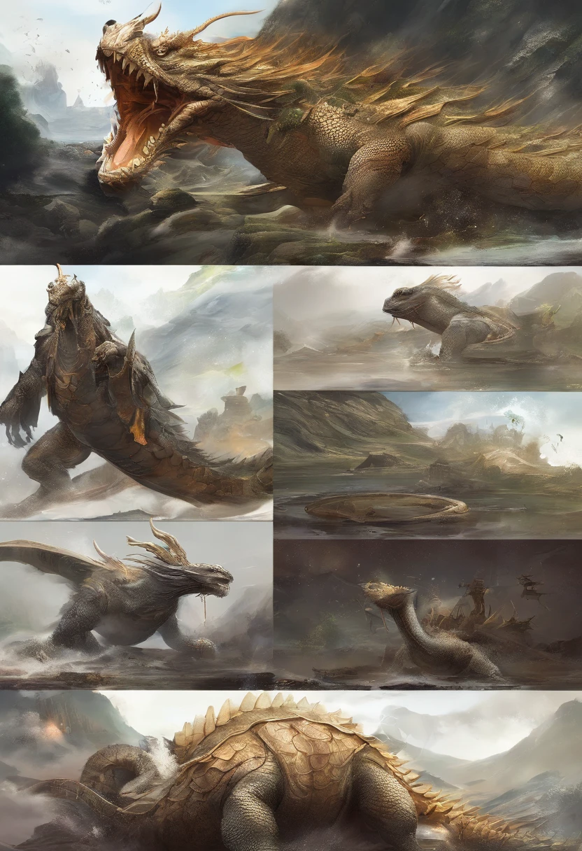Dragon turtle(Heavy tortoise shell,faucet,The long tail of the snake),tosen,Huge waves,China-style,oc rendered,super-fine,Hyper-realistic,Ultra photo realsisim,high qulity,8K high resolution,ultra - detailed