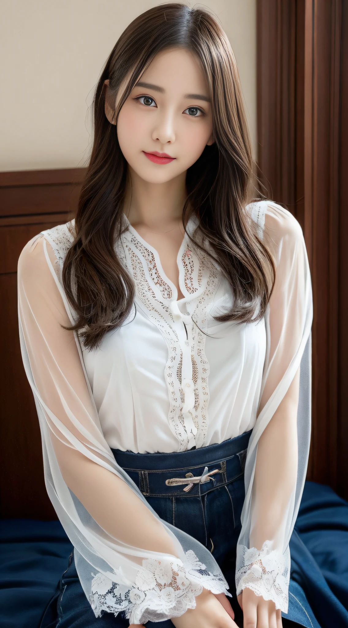 (32k,high detal,high-detail、Attention to detail,full body Esbian,独奏,Although incredibly beautiful and sexy、Very pretty15 high school girl loli beaiful girl:1.9),Raw photo & realistic atmosphere,beautiful dark blue eyes,Detailed mouth,Glossy lips,Detailed eyebrows,Eyes drawn in detail with soft white skin that shines with every detail、Very beautiful eyes with dark blue eyes,Detailed lips、Very beautiful face,Very well-formed face、Real Face,shiny beautiful lips,Beautiful eyebrows,Infinite reality, Realistic Young Gravure Idol, Young Sensual Gravure Idol, Young Gravure Idol, Beautiful, Sexy and cute.15 year old hol girl beautiful girl,the whole body is wet,dripped out,with a flushed face,,The body is dripping wet,Sheer clothing,Hair is wet,Dripping water,dripping,(Wet and see-through short sleeve blouse,Beautiful kind eyes,Looking at the camera:1.5),(Beautiful smooth legs,Exposed thighs,Gentle smile,Sexy shapely breasts,,Immature body,Beautiful sexy floral almost lace blouse with red and white base,Super emphasis on bare thighs,Show off your beautiful thighs sexy,Dark room in crimson sexy space,Sit on the bed、Stand on both feet:1.7),(semi-long hair with shiny knots,,,White and navy blue floral lace blouse,3dUltra-high resolution blouse with super detail、Lace and ruffles、See-through fabric for sexiness,All buttons of the blouse are unbuttoned.,Lower body wears black pantyhose, garter belt and G-string,cover crotch with hands,Warm your crotch with your hands,Dark red,total darkness,The room is dark、Difficult to see the subject.,Sexy space in pitch black red:1.9)