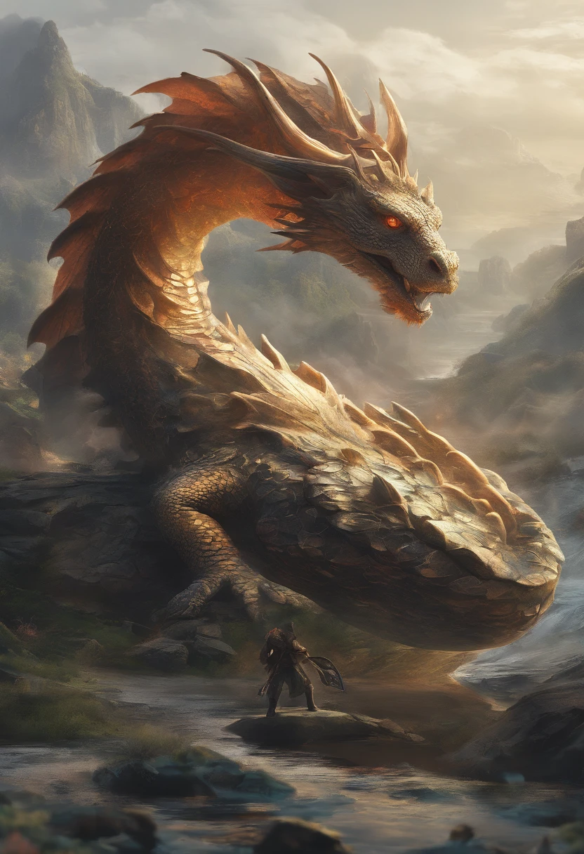 Dragon turtle（Heavy tortoiseshell shell，faucet，The long tail of the snake），tosen，Huge waves，China-style，oc rendered，super-fine，Hyper-realistic，Ultra photo realsisim，high qulity，8K high resolution，ultra - detailed