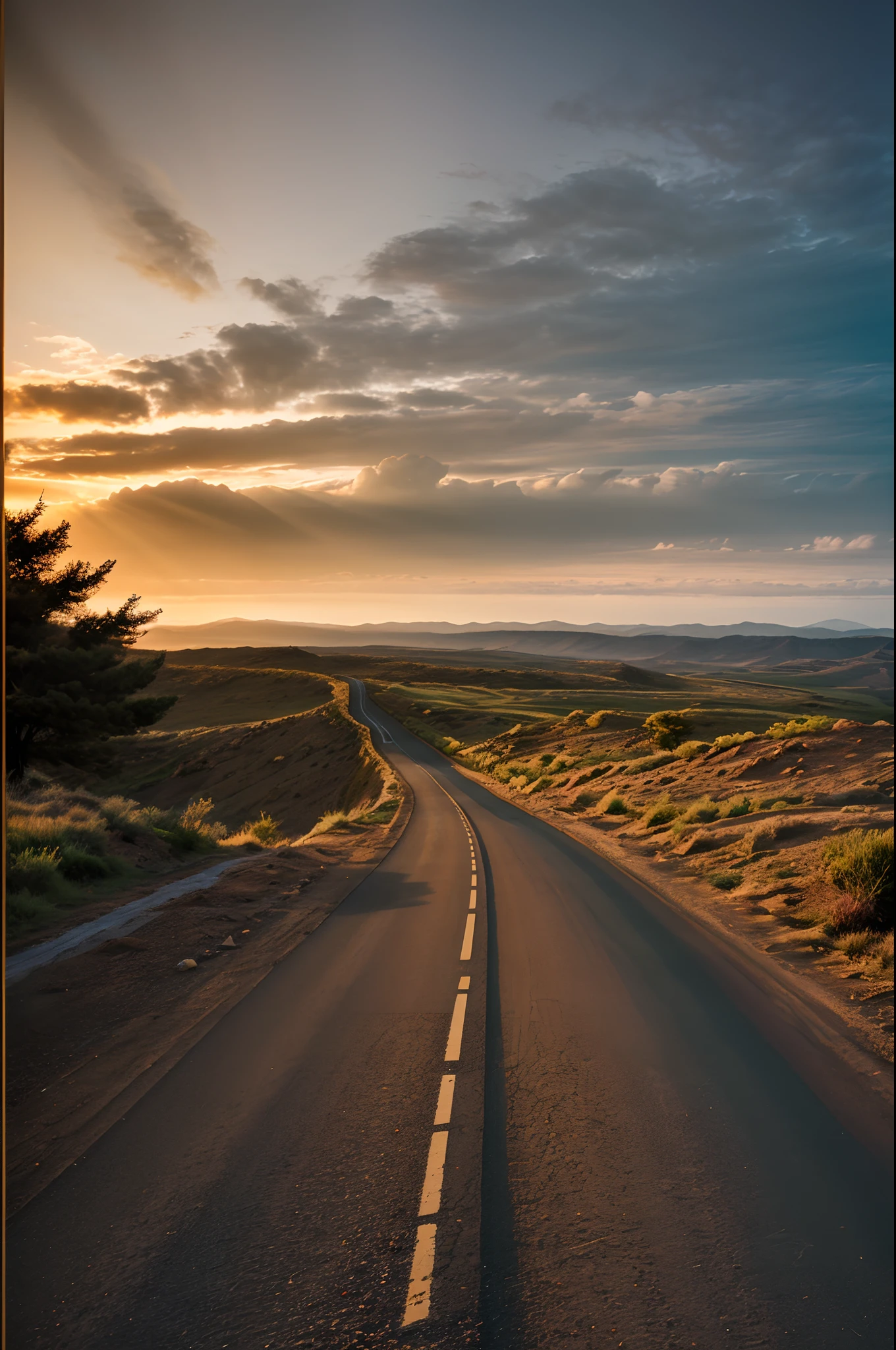 Image of a long and winding road,Bright light leading to the horizon,bright morning