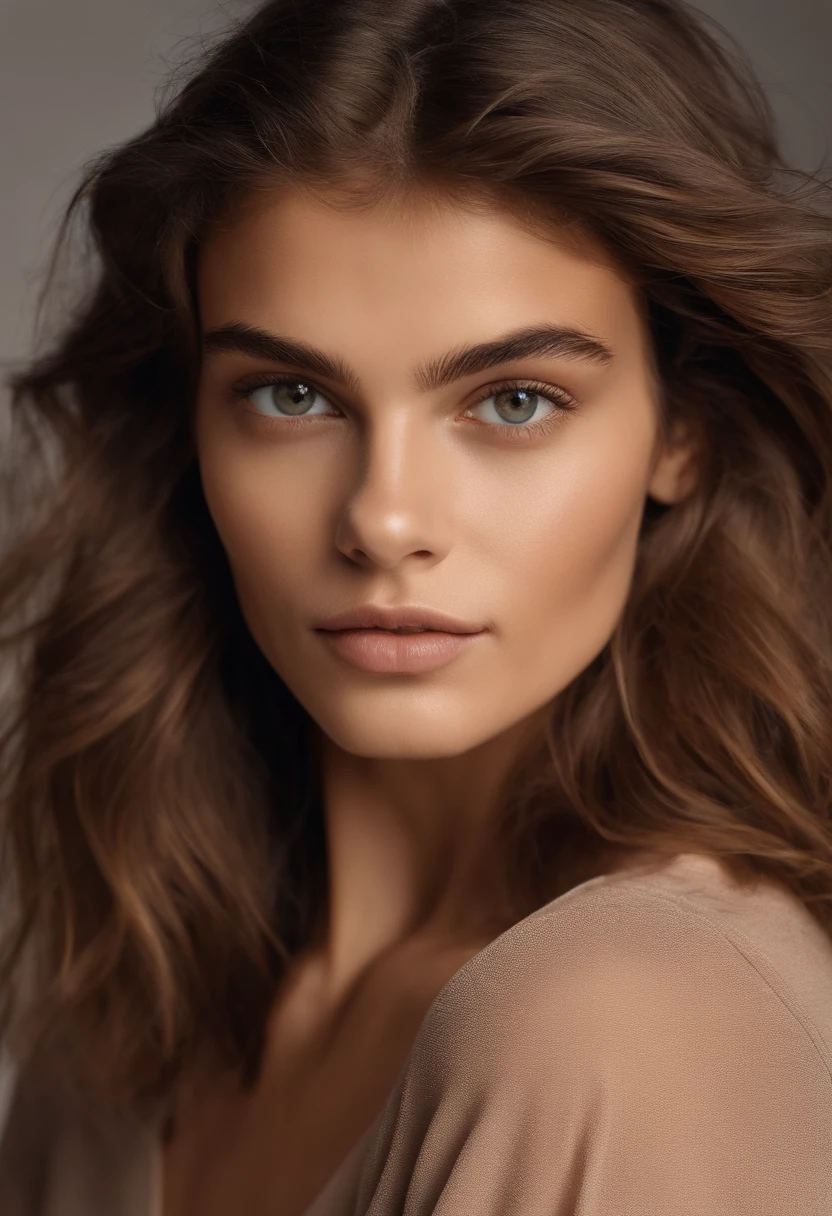 Femme brune, fille aux yeux bruns, Portrait de Kaia Gerber , cheveux bruns et grands yeux, selfie of a young woman, Yeux Chambre , pas de maquillage, maquillage naturel, looking straight at camera, Visage avec Artgram, maquillage fin, Superbe plan complet, Au bord de la piscine , pointes fourchues, cheveux longs, en ville a paris