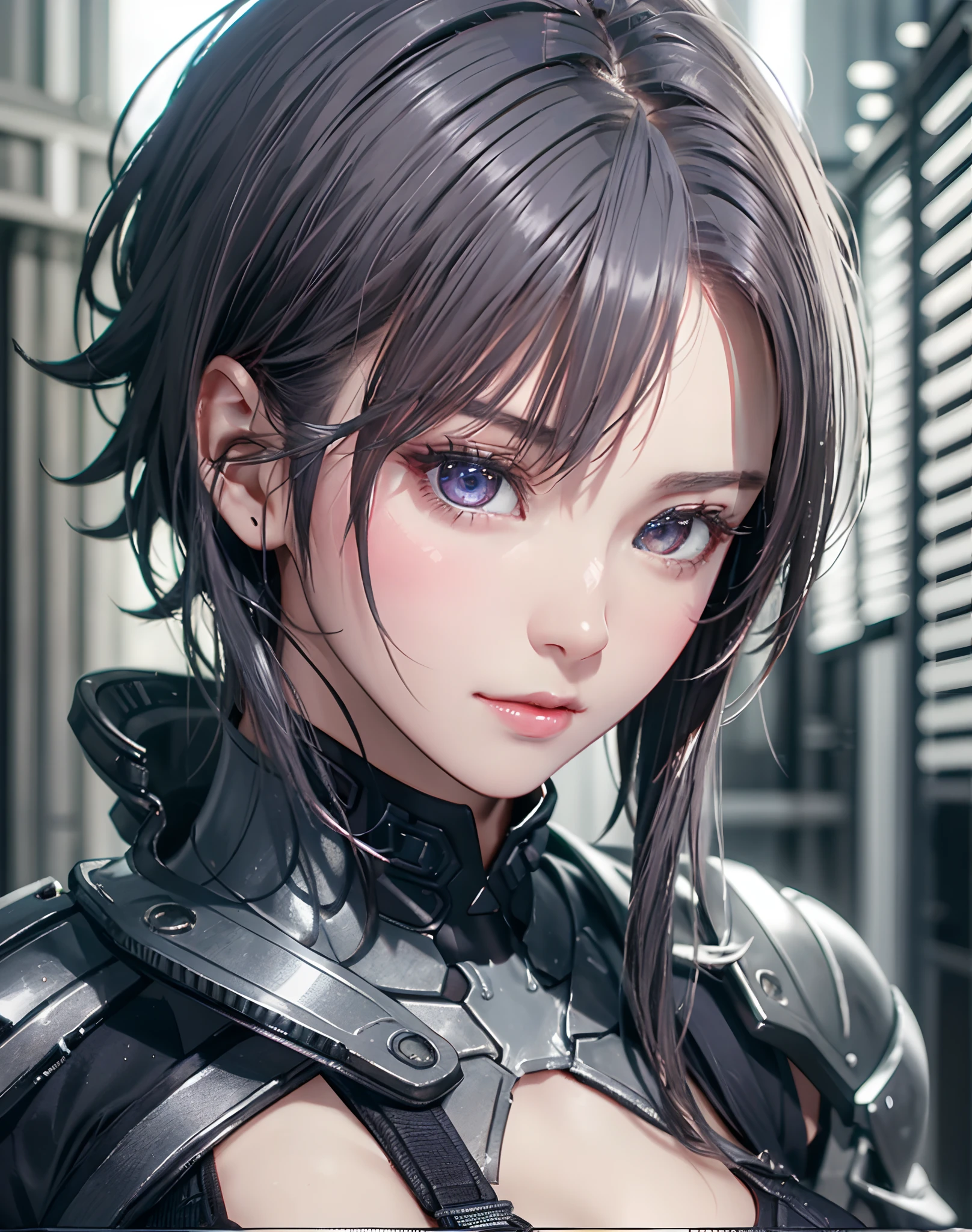 (8K, Photorealistic, Raw photo, of the highest quality: 1.3), (1girl in), Super beautiful, (Realistic face), (boyish, Silver Color Berry Shorthair), Beautiful cyberpunk suit, Glare that captivates the viewer, Beautiful expression, Beautiful breasts, (Realistic skin), Beautiful...