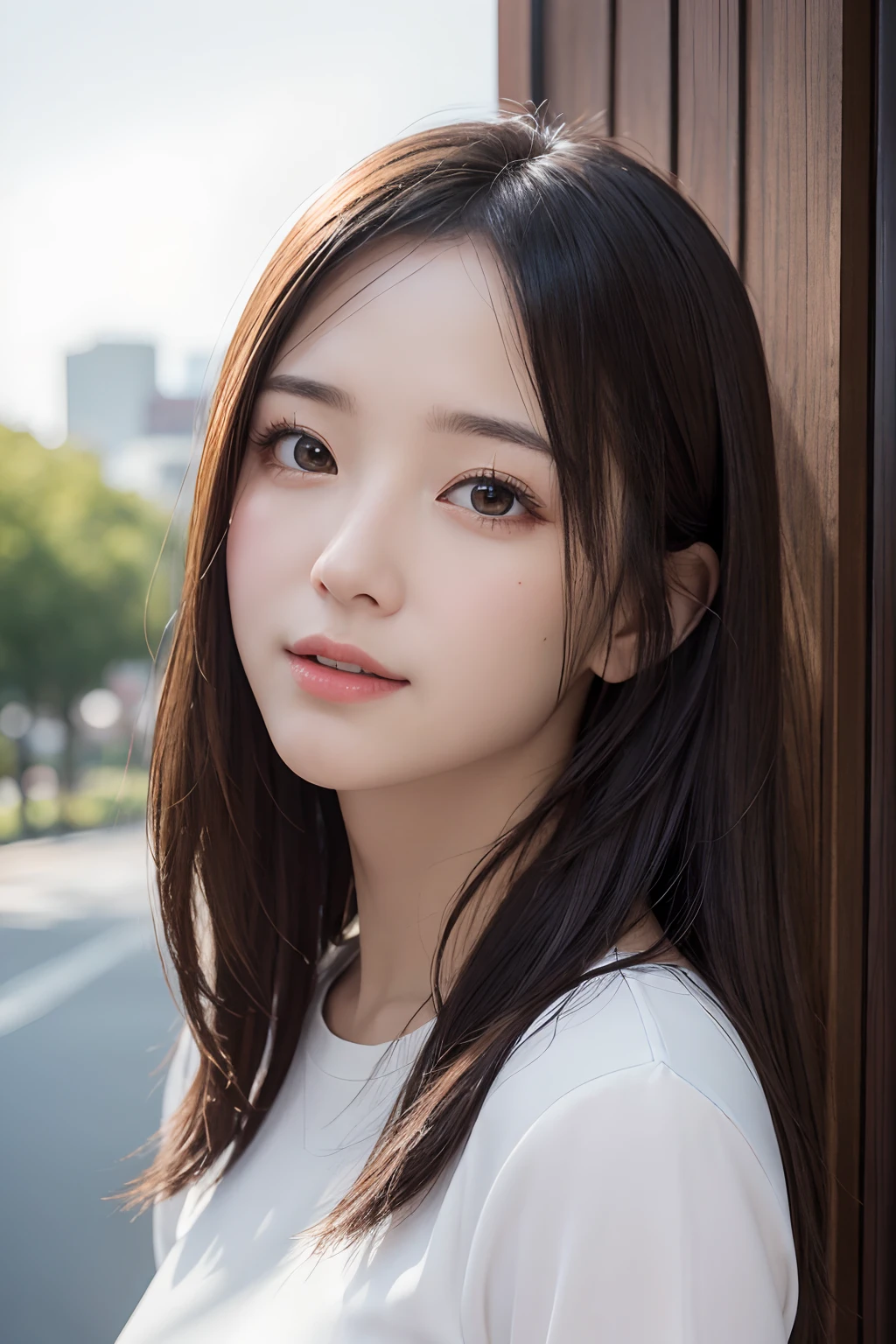 1girl, Japanese, beautiful, cute, Japanese idol face, droopy eyes, thin eyebrow, (((wide eyes,)))Japanese idol hairstyle, shiny flaxen hair, high detail, Background blur, huge breasts, short-cut, ​masterpiece, ultra detailed photorealistic, high resolution, Detailed RAW color photo, extremely delicate and beautiful, high detailed, 8k wallpaper, extremely detailed eye, high detailed skin, highly detailed hair, highly detail lips, perfect anatomy,