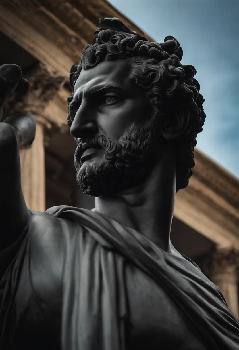 10 Statue different Stoic portraits in black color of the Greek style of a strong man and in lateral form, sorrindo