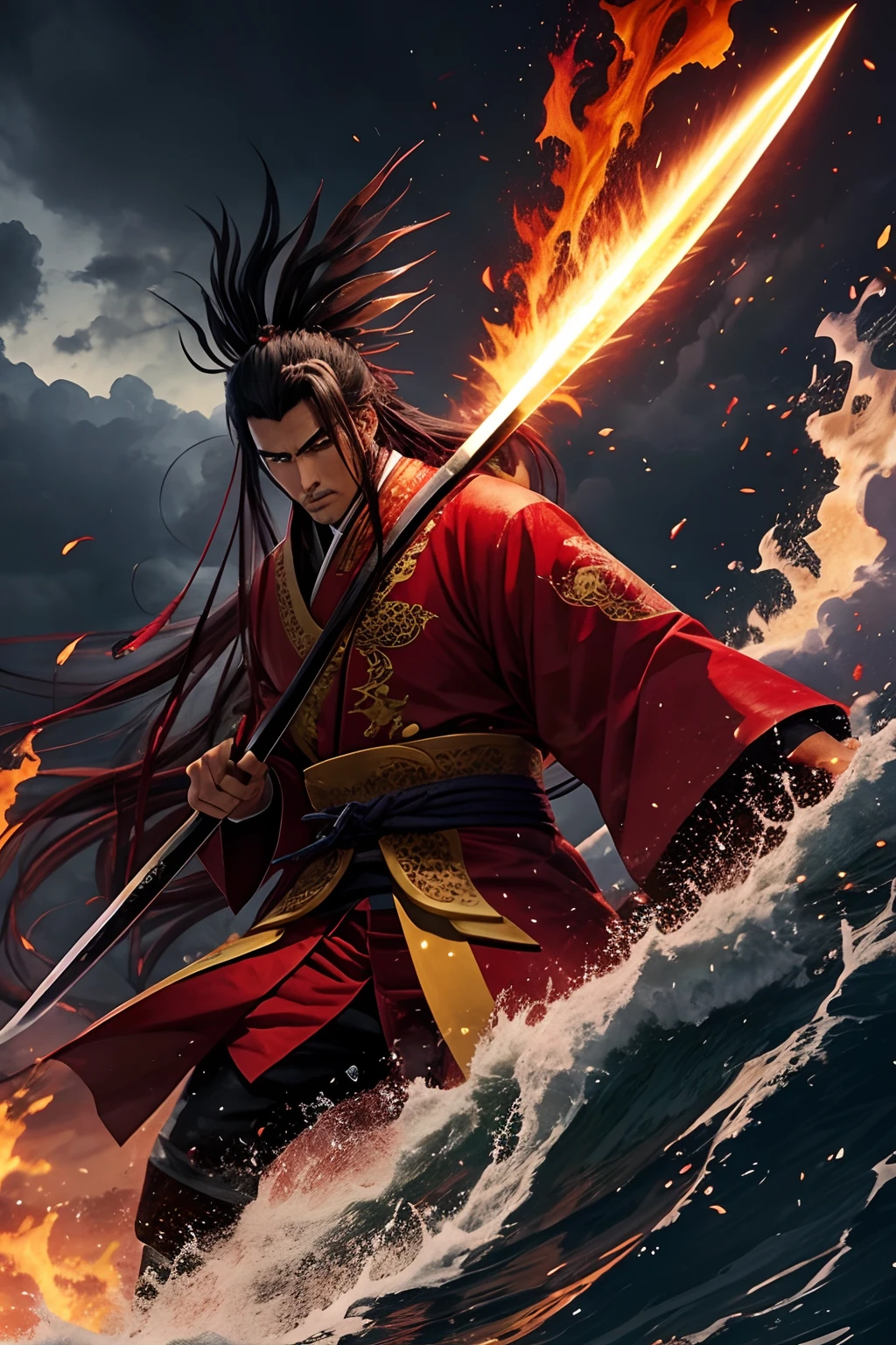 Rengoku, Tempestade vermelha, Brasil, close, de costas, espada bilhando