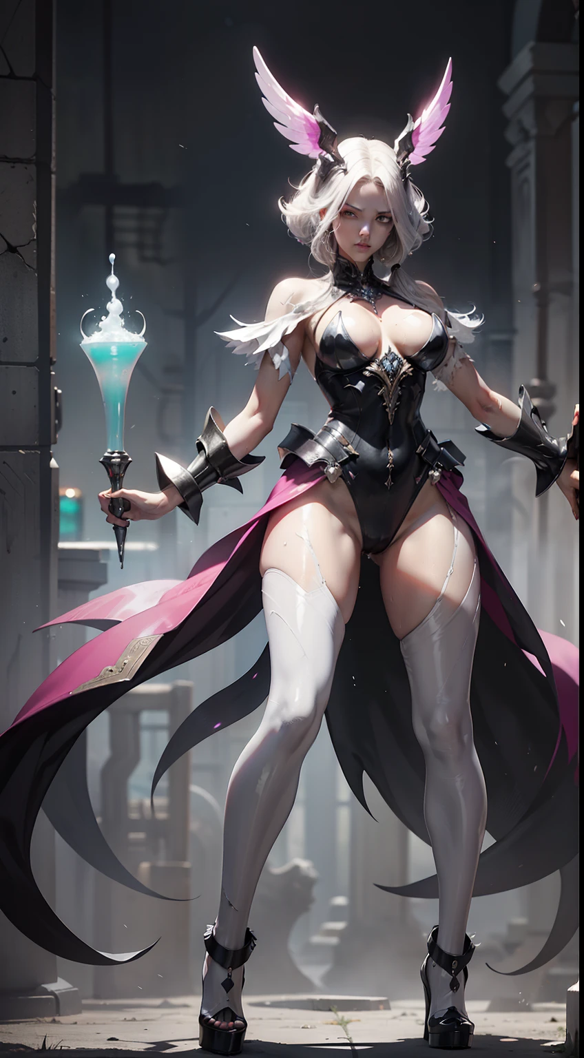 Full body like,(extremelydetailed8Kwallpaper),The terrifying necromancer in the shot,Ominous Shadows,Green smog,iintricate,high detal,dramatics,Full body like,camel-toe,Hollow-out on,sweat leggs,White liquid, Smooth pink skin, shiny metallic glossy skin, Shiny, spread their legs,angry look,white liquid all over body,Full body like,
