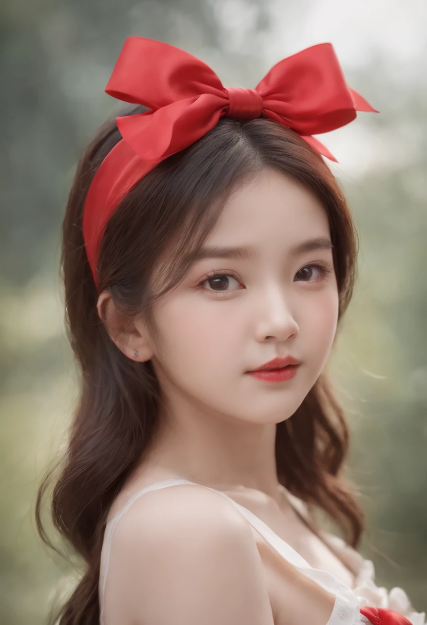 There is a girl with a red bow on her head, Digital rendering of Wu Zhun Shifan, Tumblr, shin hanga, lovely digital painting, Kawaii realistic portrait, Cute little Realistic cute girl painting, cute portrait, child hybridrable digital art, lulu chen, yanjun cheng, jaeyeon nam, Chinese girl