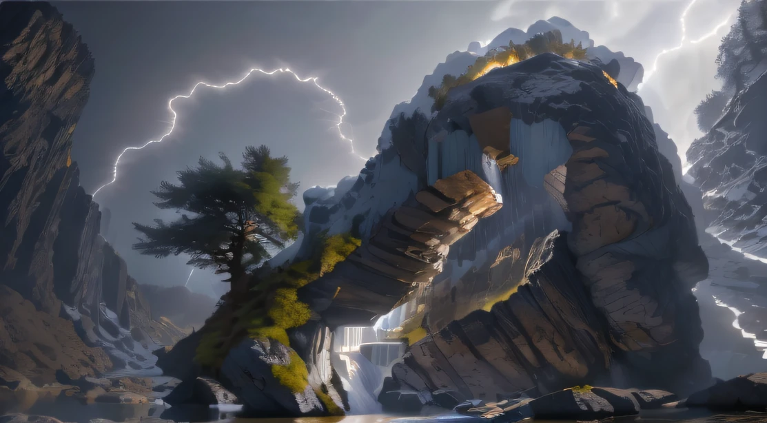 Mammoth woman climbs the mountain with difficulty,Bajiquan stunts,Pure mantra hard ginseng,full bodyesbian,Combat posture,Low viewing angle,Dim background,It was surrounded by a large amount of thick white fog,((an extremely delicate and beautiful one),((Brunette all over)),((lightning in hand)),Lightning surrounds the dark-haired woman,((lightning chain)),Suspended crystals,There is lightning inside the crystal,unreal-engine,巨作, the highest picture quality,Highest resolution,8K,Extremely detailed images,Moon light,Shadow optimization,Realistic style,Black Haired Woman