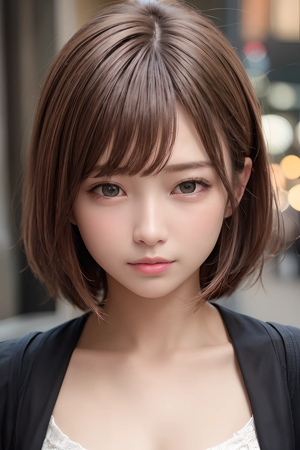 ​masterpiece, top-quality, in 8K, absurderes, The upper part of the body, whiteshirt, beautiful a girl, Clean face, looking at the viewers, A smile, A hyper-realistic, hight resolution, foco nítido, nffsw, face lights, Dynamic lighting,  Lighting, Professional Shadows, beautiful cityscape background, highestdetailed, ighly detailed, ultra-detailliert, finely detail, authentic skin, Delicate facial features, Detailed face and eyes, Sharp pupils、Realistic pupils