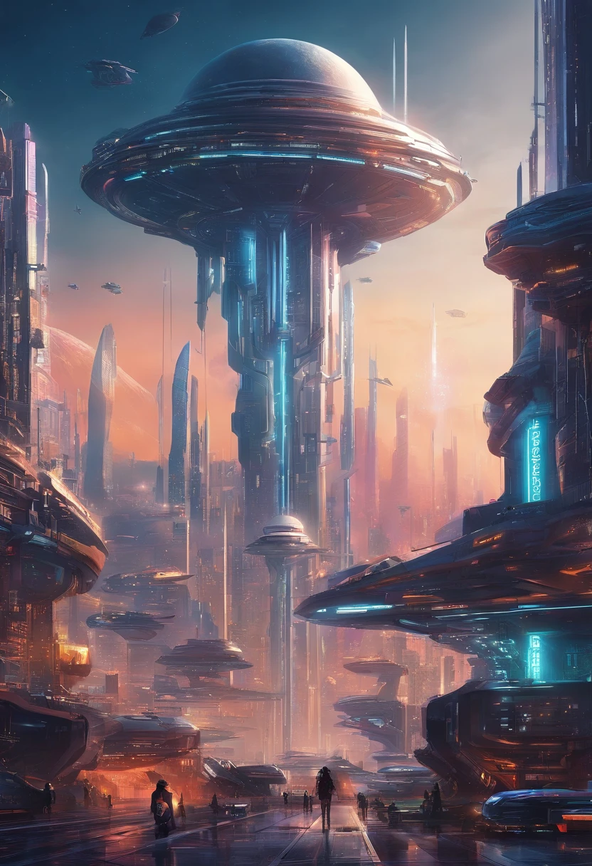 futuristic city with futuristic train and futuristic buildings at night, Arte conceitual do futuro, outra palavra futurista cidade, Em Fantasy Sci - Cidade de Fi:, bela cidade do futuro, futuristic utopian city, 8K resolution concept art, 8K resolution concept art, cidade do futuro, Porto espacial futurista, arte conceitual 8 k, Arte conceitual de Sci-Fi Hollywood, personagens feminina, armadura futurista, cabelo longo preto, seios grandes, bunda grande, sorriso, capuz, segurando uma espada futurista,