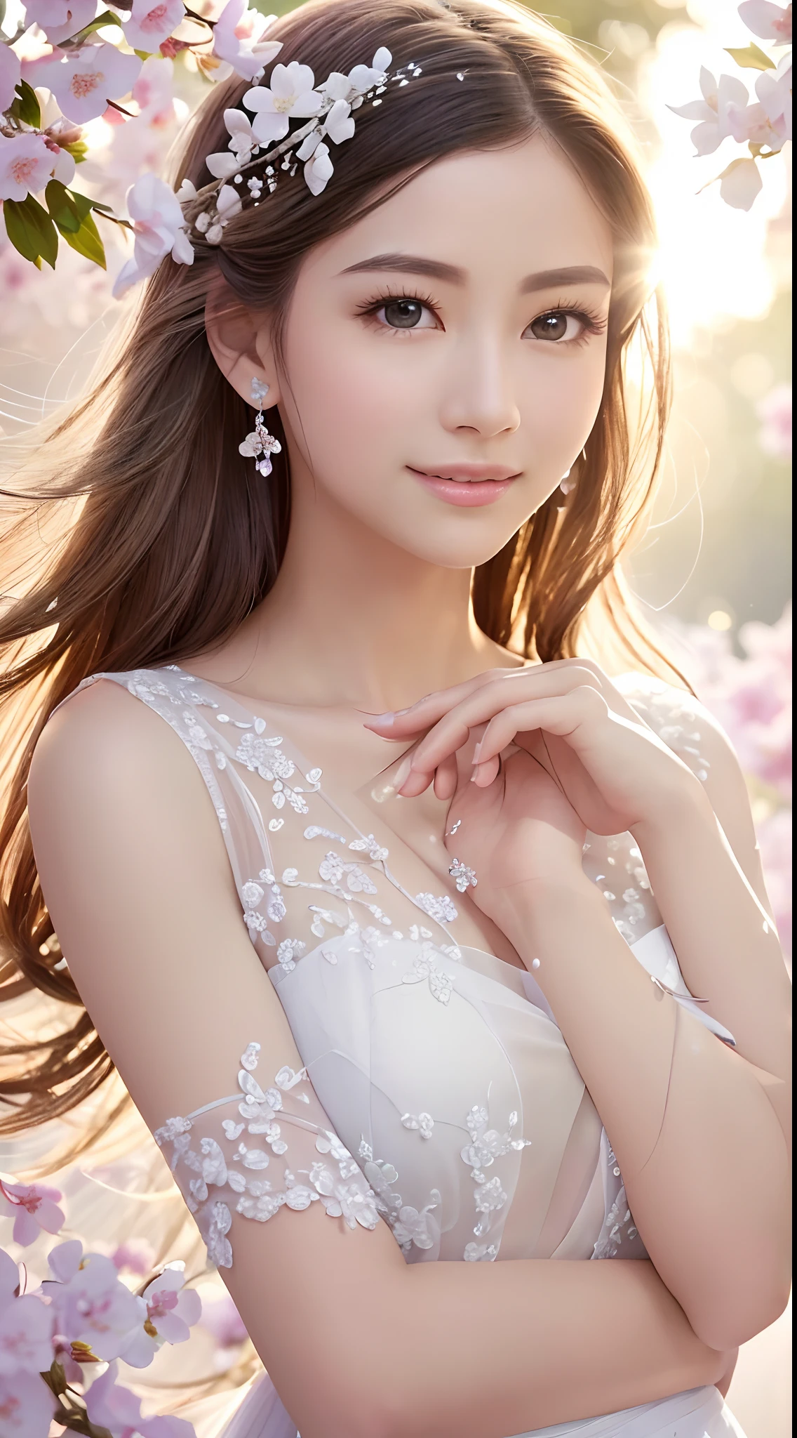 (Best quality,4K,A high resolution,Ultra-detailed,Realistic:1.37),Vivid colors,Sunlight,llight rays,bergamot,white blossoms,Beautiful girl,Exquisite features,Flowing hair,Serene expression,Garden setting,Elaborate dress,Soft sunlight,Gentle breeze,Cheerful ambiance,Backlit scene,a hint of smile,ethereal glowing,Fresh in the morning,Long shadows,harmony of nature,subtle reflections,Natural beauty,Twinkling dewdrops,Clear detail,serenity and calm,Sublime ingredients,Arrive at the branch,whispering leaves,Aromatherapy petals,with light glowing,Sparkling highlights,Subtle shadows,Soft focus,Sublime beauty,Whisper natural,Fantastical Atmosphere,Illuminated background.