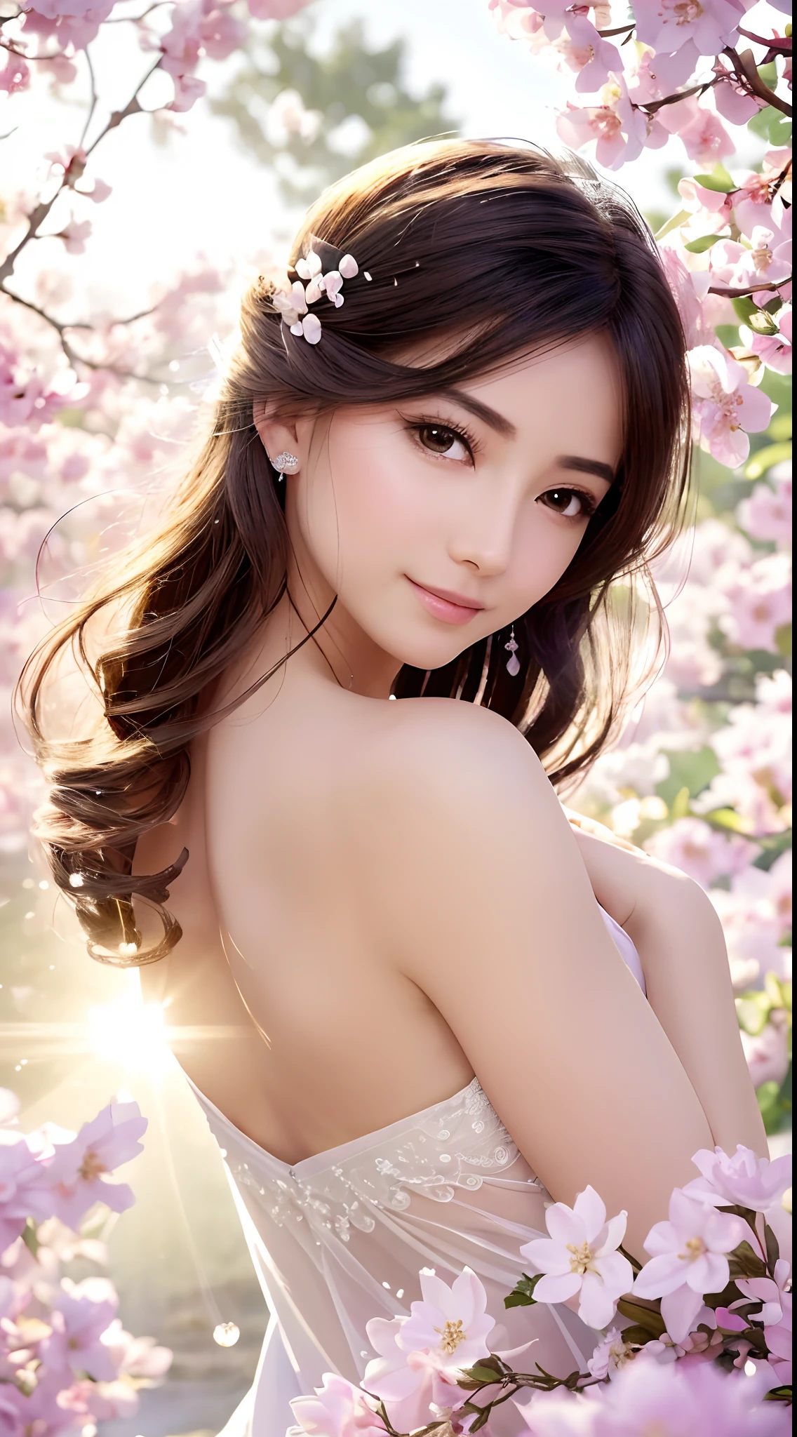 (Best quality,4K,A high resolution,Ultra-detailed,Realistic:1.37),Vivid colors,Sunlight,llight rays,bergamot,white blossoms,Beautiful girl,Exquisite features,Flowing hair,Serene expression,Garden setting,Elaborate dress,Soft sunlight,Gentle breeze,Cheerful ambiance,Backlit scene,a hint of smile,ethereal glowing,Fresh in the morning,Long shadows,harmony of nature,subtle reflections,Natural beauty,Twinkling dewdrops,Clear detail,serenity and calm,Sublime ingredients,Arrive at the branch,whispering leaves,Aromatherapy petals,with light glowing,Sparkling highlights,Subtle shadows,Soft focus,Sublime beauty,Whisper natural,Fantastical Atmosphere,Illuminated background.