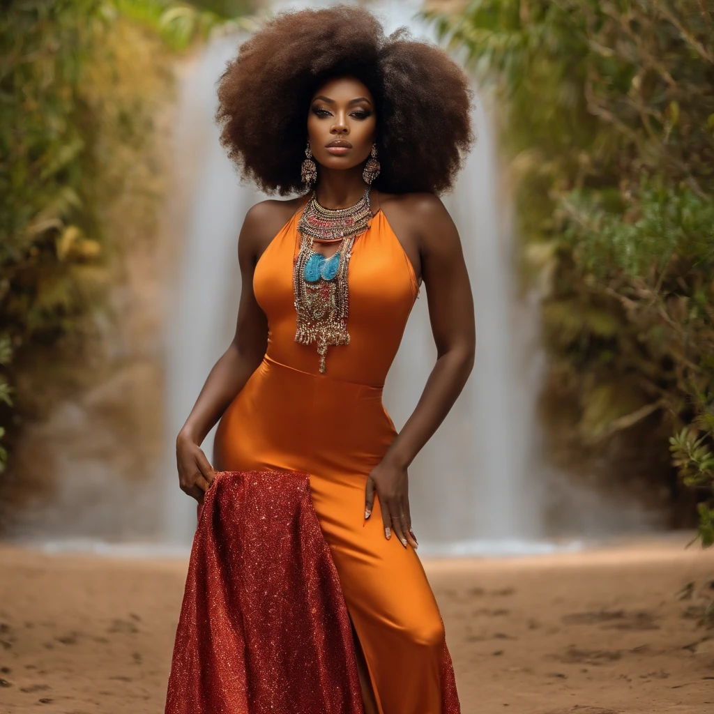 bella carter est une metisse senegalo-americaine ayant des cheveux afro porte des habits sexy et prends des poses avec un regard sexy avec une forme extravagante