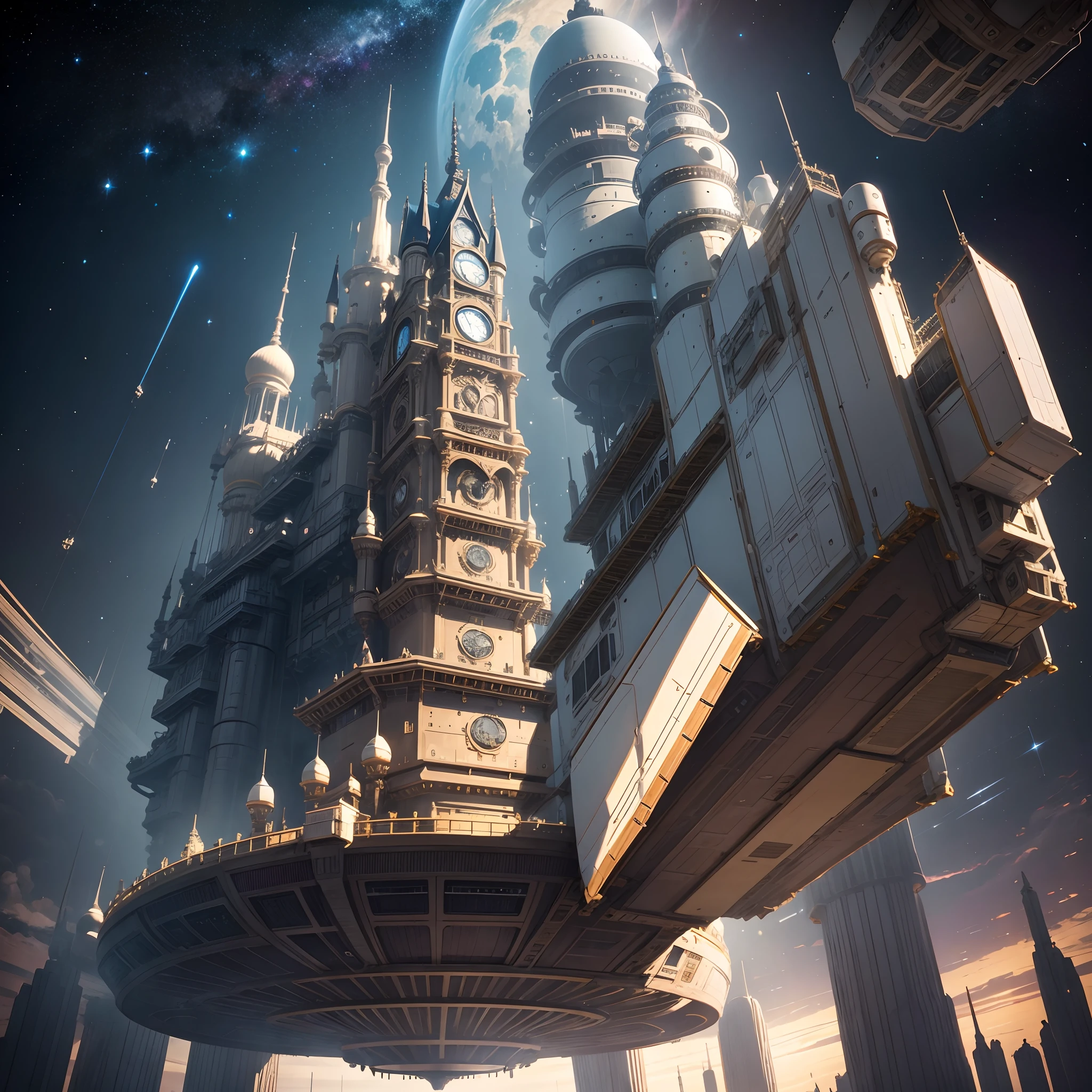 Interstellar voyage,Huge high-tech moving castle,space station