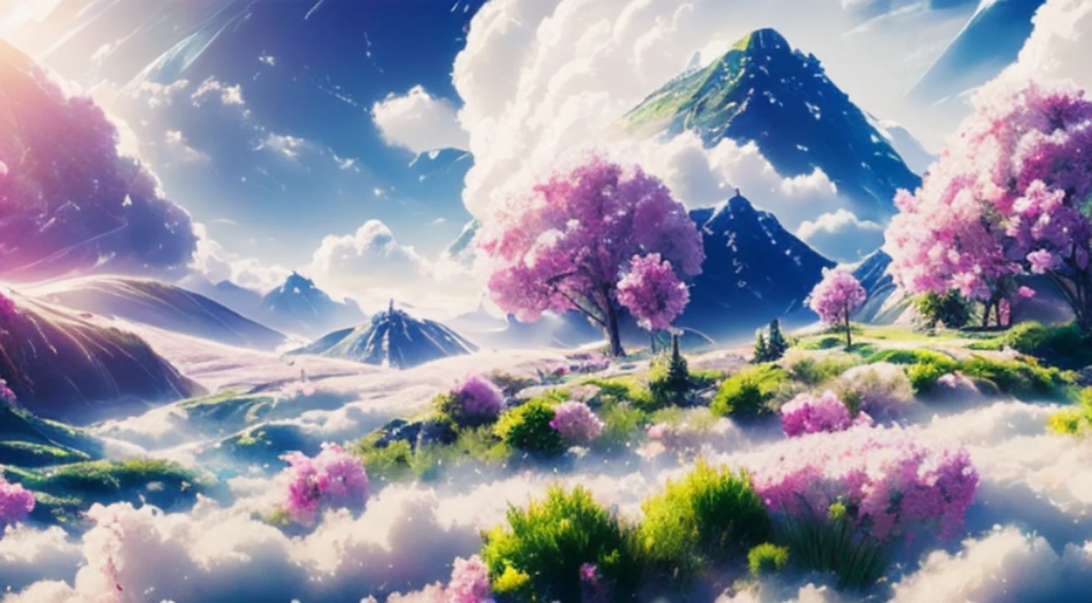 a discodifland with swirling clouds and flowers, artstation, sharp focus, inspiring 8k wallpaper