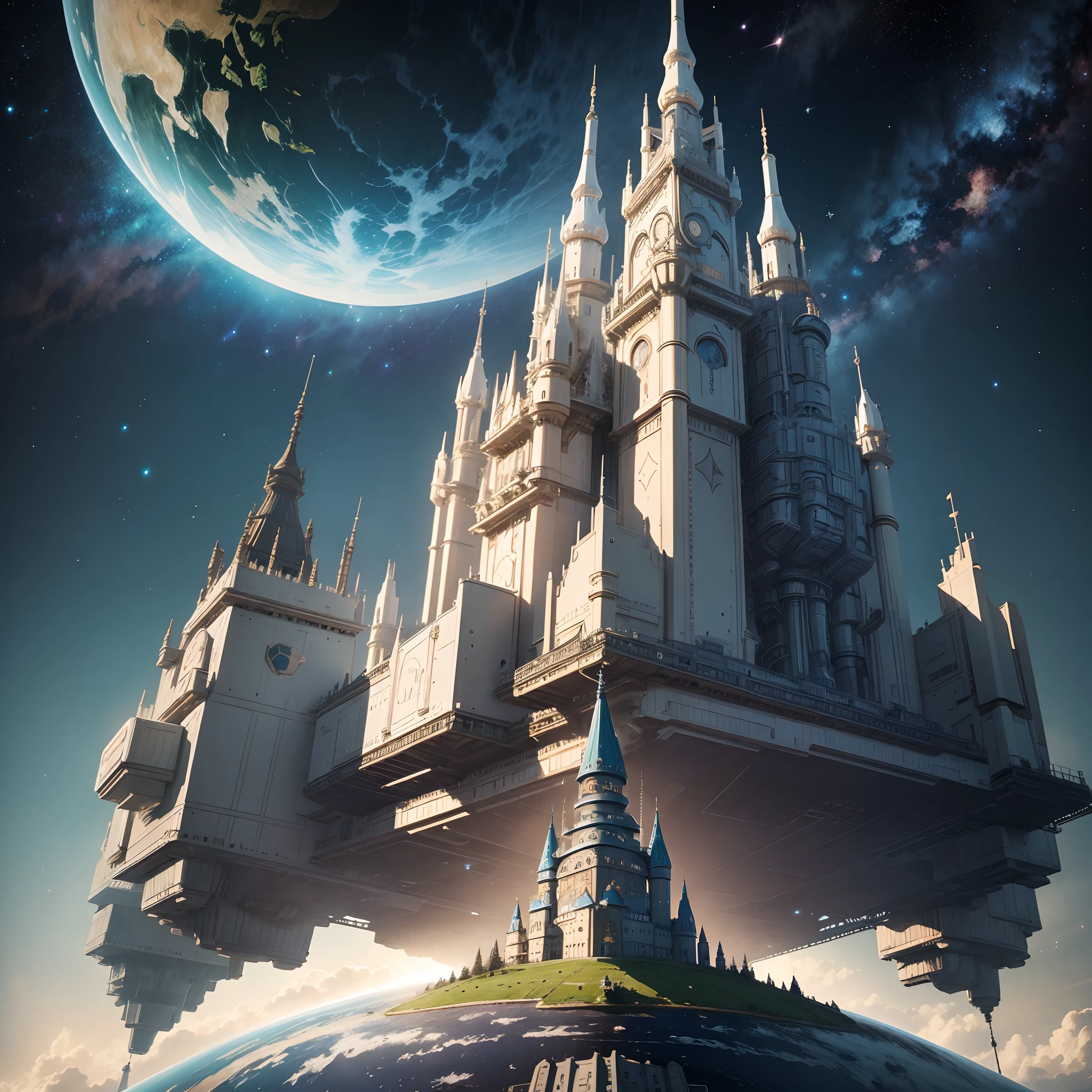 Interstellar voyage,Huge high-tech moving castle,space station