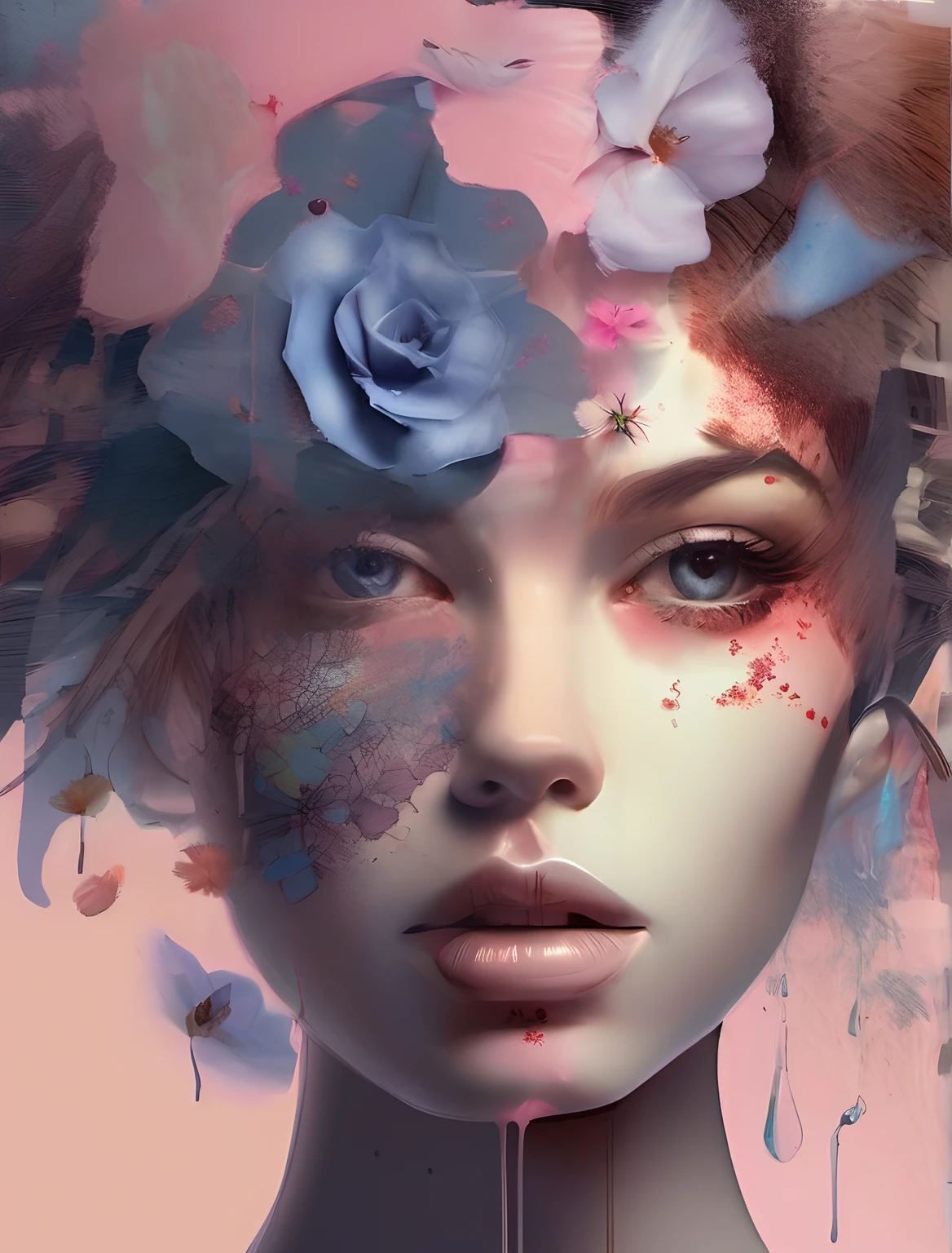 Arte de Alberto Seveso, Uma linda garota de olhos azuis cabelos longos cor de rosa com mechas azuis, (((de corpo inteiro))), usando uma roupa cor de rosa com detalhes em dourados em um belo cenario , em uma casa de campo ao por do sol, Water paint,ethereal random color, Abstract alcoholic ink, e cores de fogo estilos de arte, altamente detalhados, Luminous Studio graphics engine, Beautiful, symmetrical, highly detailed brown eyes, rosto lindo altamente detalhado, dinamic pose, beleza, extremamente lindo, Eletricidade Fogo em todo o universo no estilo de artistas como Russ Mills, Martina Joanna, Willem Haenraets, Audrey Kawasaki. ultra detailed artistic photography. Ink Drinkled in water, pingos de respingos, textura de papel e sombreamento perfeito, with dramatic lighting. A arte deve ser centralizada, estilizada e elaborada. rendered in 8K resolution for high-quality detail, arts station, illustration, altamente detalhado, Perfect cinematic soft volumetric natural light, intrincada