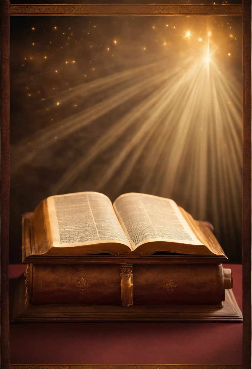 "Please, create a high-definition image of the Holy Bible that captures the reverence and spiritual significance of this holy book. The image must convey the historical and religious importance of the Bible, Present it in a dignified and respectful manner. Use soft lighting to highlight cover and page details, Focus sur sa texture et son vieillissement, if applicable. Placing the Bible in a setting that evokes a sacred environment, like a wooden shelf in an old bookcase or an illuminated altar. Colors should be subtle and typographical, present, must be elegant and discreet. The image should inspire a sense of reverence and spiritual connection to the words and teachings contained in the Holy Bible....."