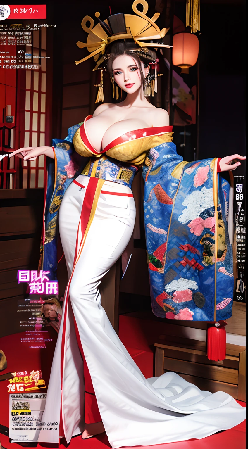 花魁、Slender、Giant breasts、big breasts thin waist、Giant buttocks,extra long leg、Parippi、Full body color magazine cover