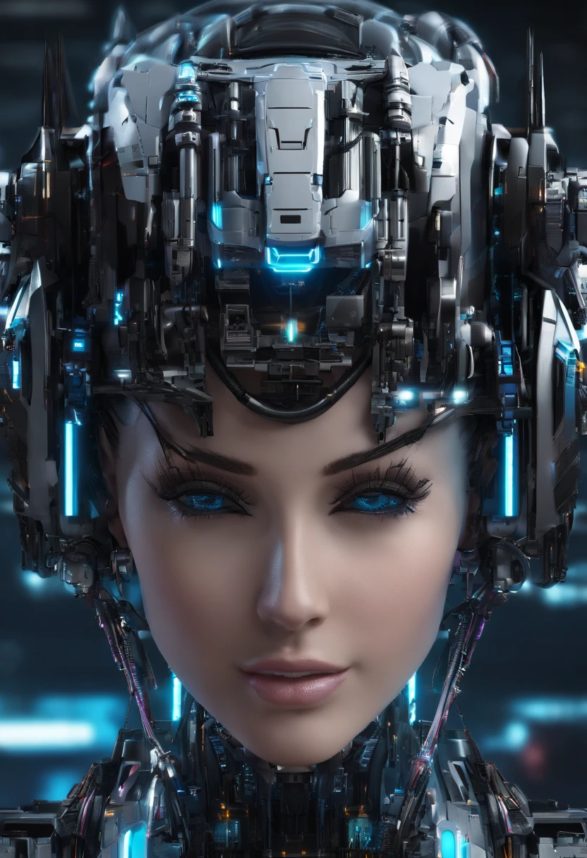 Personagen feminina, armadura futurista, peitos grandes, bunda grande, sorriso lindo, cabelo preto longo, capuz, segurando uma espada, no fundo um Mecha, melhor qualidade 4k,