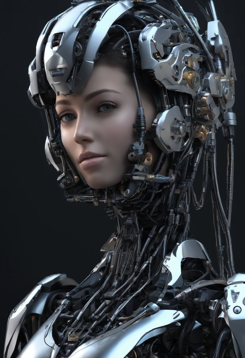 mulher Mecha , scientific fiction, Front view, senso de tecnologia, Renderizador OC, Motor irreal, Very high detail, HD 8K, studiolight
