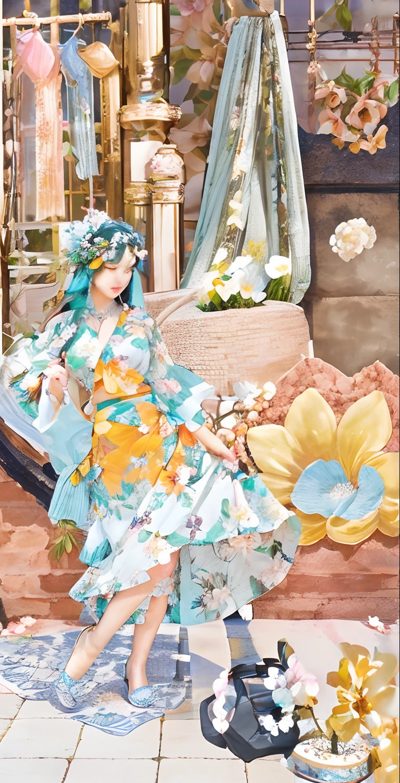 (Floral_wrap_top:1.4),(Midi_skirt:1.4),(Beaded_bracelets:1.3),(Garden_party_background:1.5)1girl, solo, outdoors, streets, city, (masterpiece, best quality, realistic), (photorealistic:1.4), chinese woman, lip, brown eyes, (brighteninglight:1.2), (Increase quality:1.4), finely detailed eyes, She has exquisite facial features and delicate skin, Rich and realistic skin texture, fine hands,1girl,looking at viewer, flowers, black hair, standing, (half-body), best masterpiece, Ultra high resolution, ultra detailed details