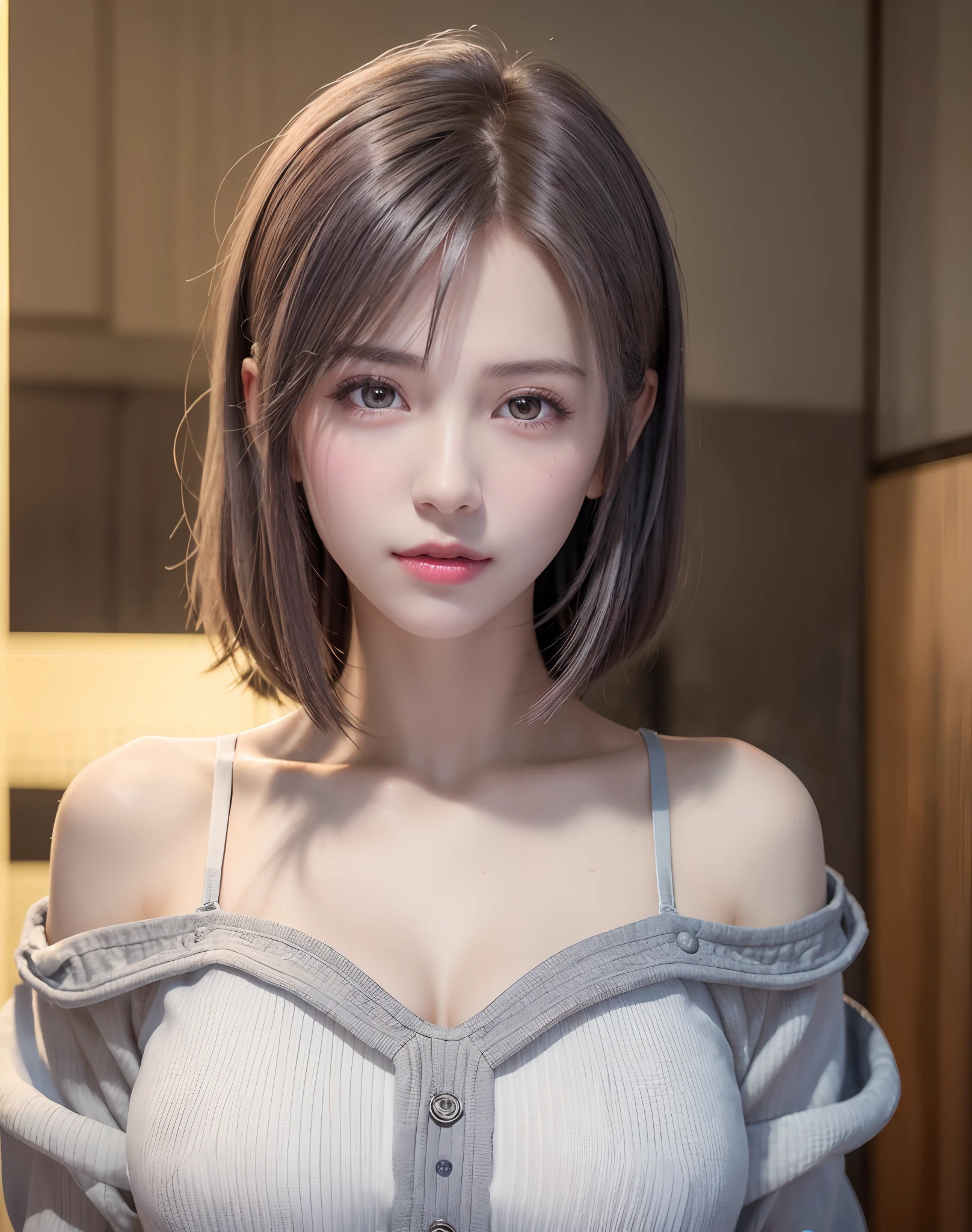 (8K, Photorealistic, Raw photo, of the highest quality: 1.3), (1girl in), Super beautiful, (Realistic face), (boyish, Silver Color Berry Shorthair), Beautiful , Glare that captivates the viewer, Beautiful expression, Beautiful breasts, (Realistic skin), Beautiful...