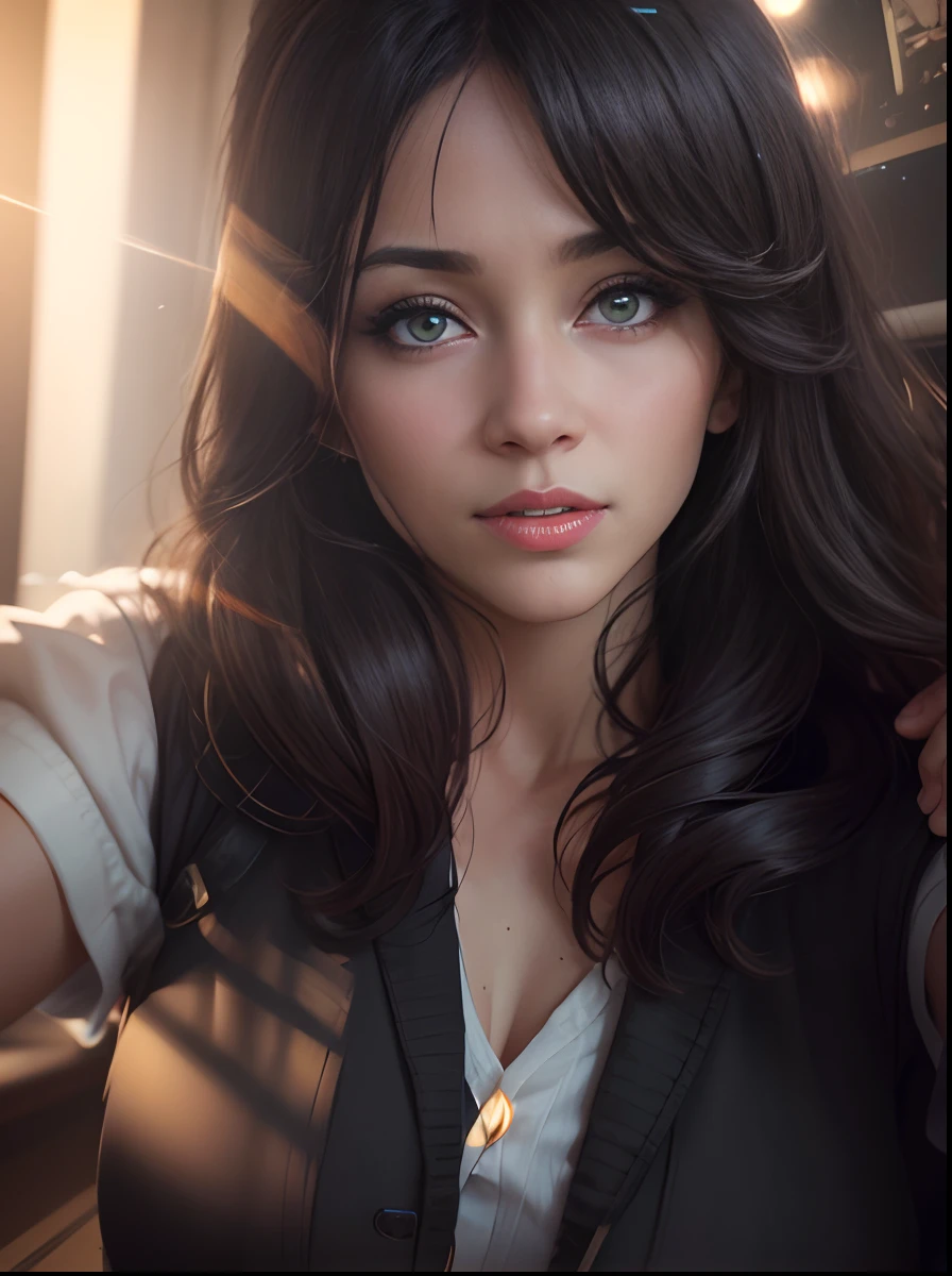 Arafed Mujer con cabello largo y oscuro y una camisa negra, Hermosa cara latina, foto de la cabeza, Mujer joven con cabello largo y oscuro, Foto de perfil de la foto de cabeza, cabello negro y ojos marrones, headshot photograph, hembra con pelo largo y negro, Retrato de la chica cervecera de Madison, Primer plano de la cabeza, Impresionante primer plano, Retrato en primer plano.