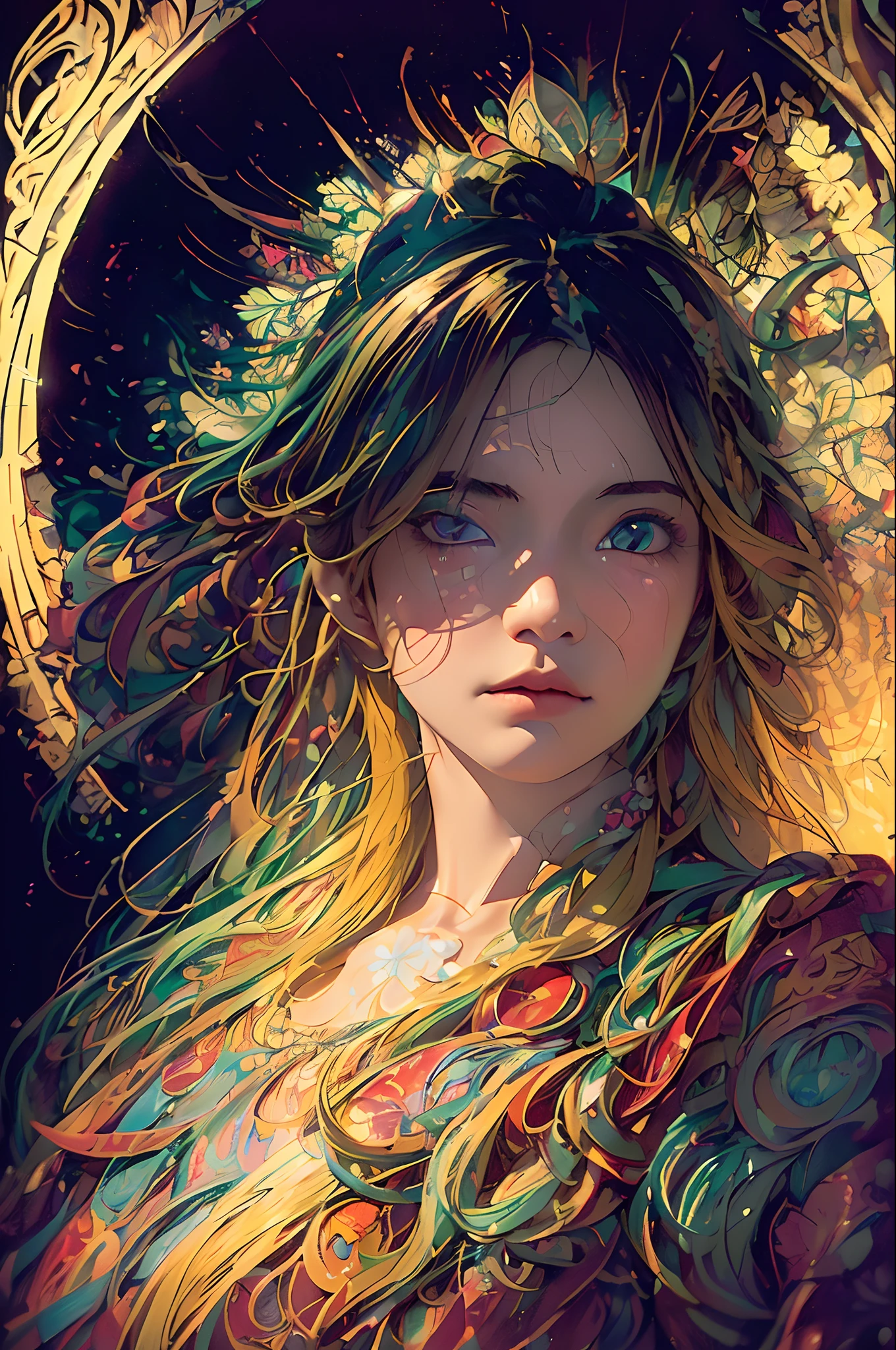 (in the dark:1.6), Hyperrealist portrait of female by david hockney and alphonse mucha,fantasy art, photo realistic, dynamic lighting, artstation, poster, volumetric lighting, very detailed faces, 4 k, award winning,, 1girl, in the dark, deep shadow, low key,cowboy shot,(official clothing:1.4) ,long hair,white hair,