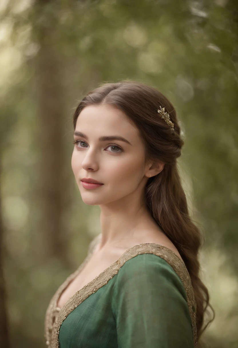mulher loira em torno de 19 anos, cabelos naturais, olhos verdes distintos, vestindo kohl, slender and graceful, Beautiful, luz de velas em um ambiente medieval, Ultra sharp focus, tiro realista, roupas femininas sensuais, cores tetradicas, corpo inteiro.