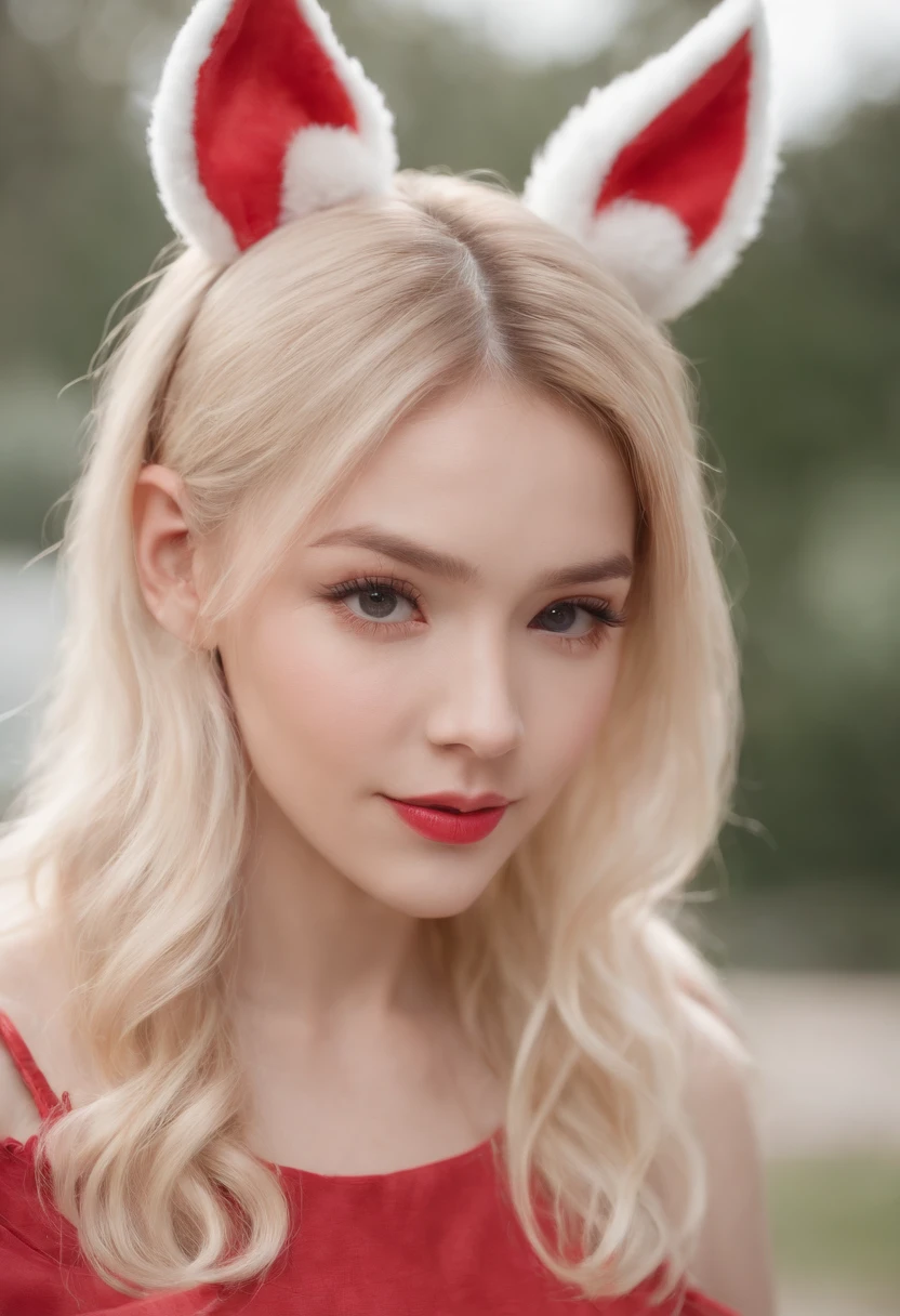 blonde hair, hair bobbles, wince, longeyelashes, solid circle eyes, fake animal ears, light smile, ear blush, fang, Surrealism, drop shadow, anaglyph, stereogram, tachi-e, pov, atmospheric perspective, 8k, super detail, ccurate, best quality