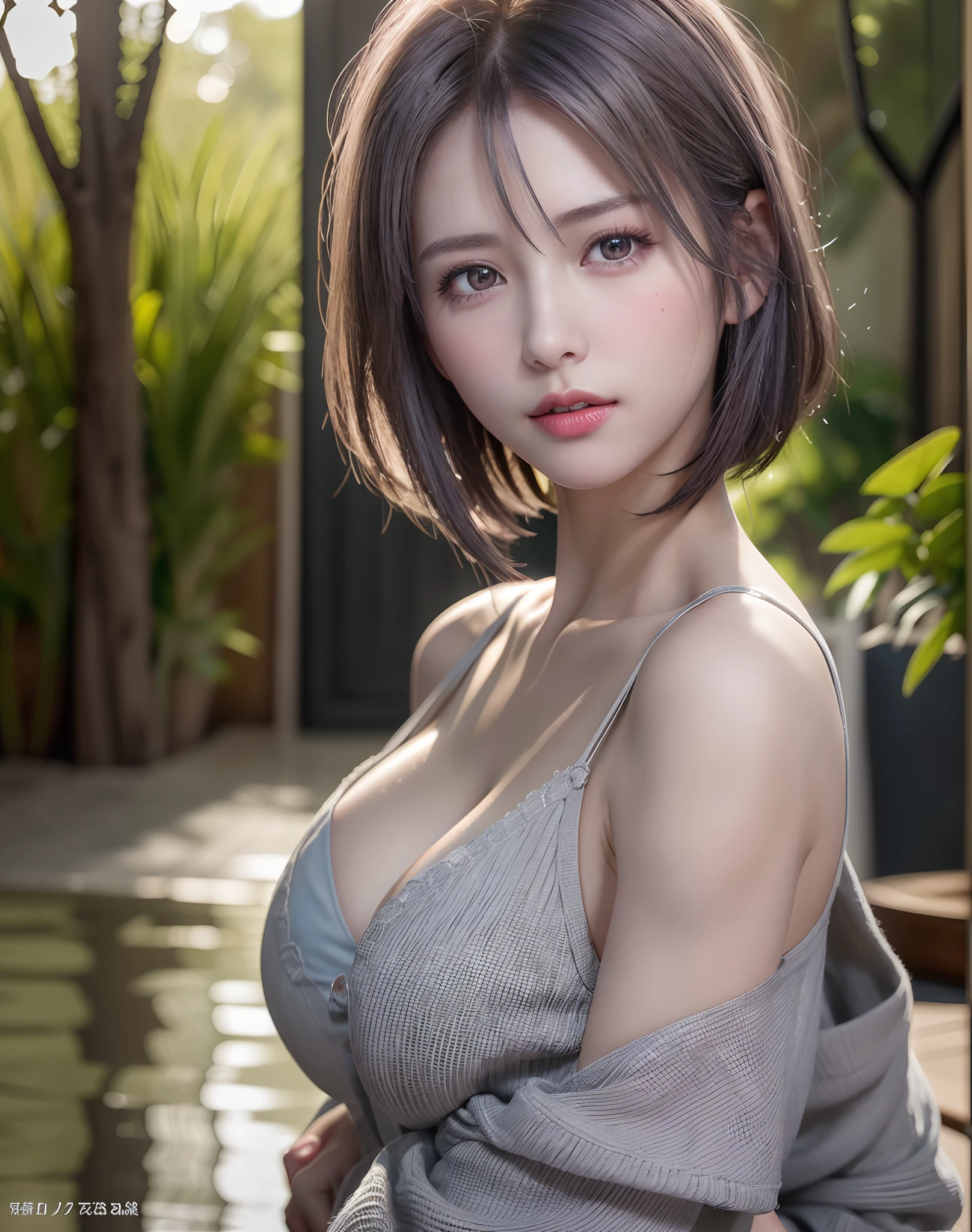 (8K, Photorealistic, Raw photo, of the highest quality: 1.3), (1girl in), Super beautiful, (Realistic face), (boyish, Silver Color Berry Shorthair), Beautiful , Glare that captivates the viewer, Beautiful expression, Beautiful breasts, (Realistic skin), Beautiful...