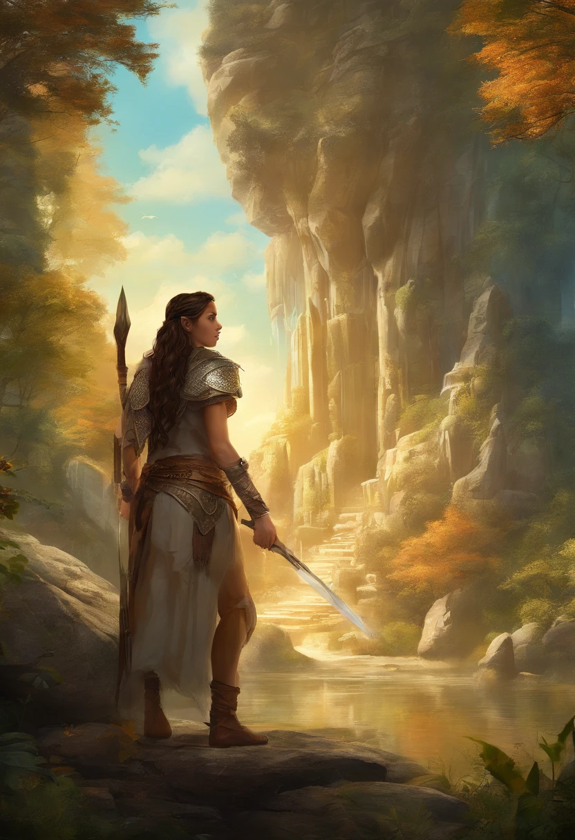 (Best quality, high resolucion, Realstic:1.37), A 16-year-old Stone Age teenager, peau mate claire, long, frizzy hair, entrain de battre avec son sagaie contre un tigre a dent de sabre, Ultra detailed, Ancien humain, , Prehistoric scene, Realistic representation of the Stone Age