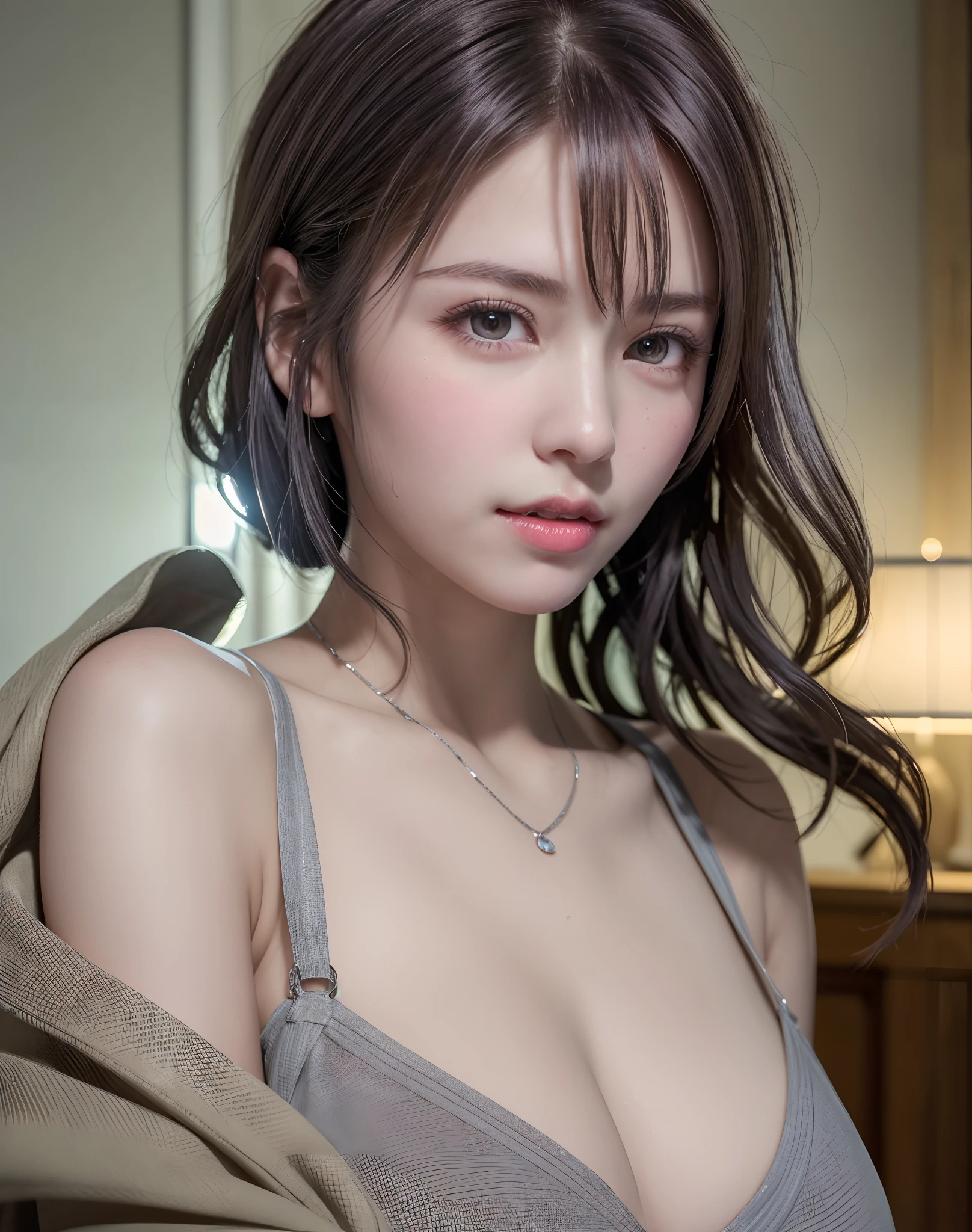 (8K, Photorealistic, Raw photo, of the highest quality: 1.3), (1girl in), Super beautiful, (Realistic face), (boyish, Silver Color Berry Shorthair), Beautiful , Glare that captivates the viewer, Beautiful expression, Beautiful breasts, (Realistic skin), Beautiful...