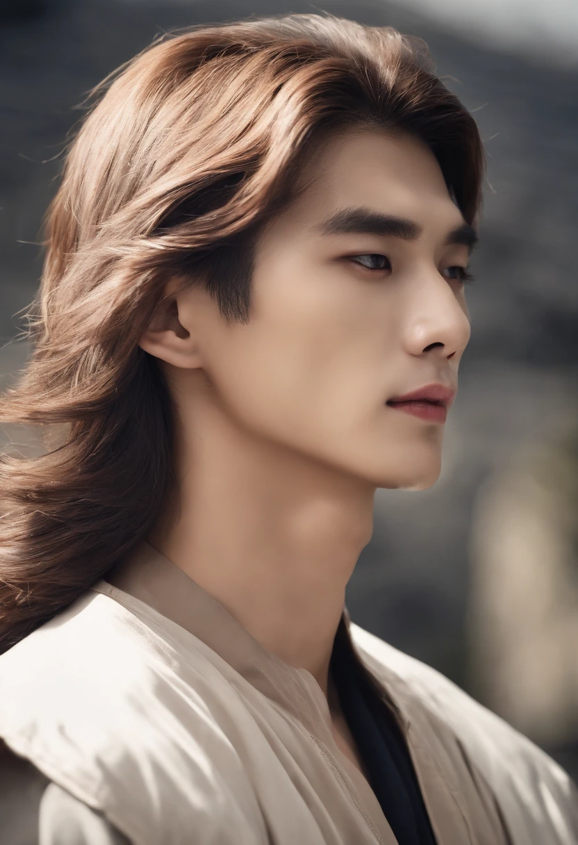 Korean male, Imposing square jaw, fossette, sexy, yeux monolides, aegyosal, Upper lip larger than lower, Cheveux courts, strands on the face, Slight smile, bel homme, Korean nose, well-drawn nose, thick eyebrows, cheveux noirs, Neat outfit, sportwear, 24 ans