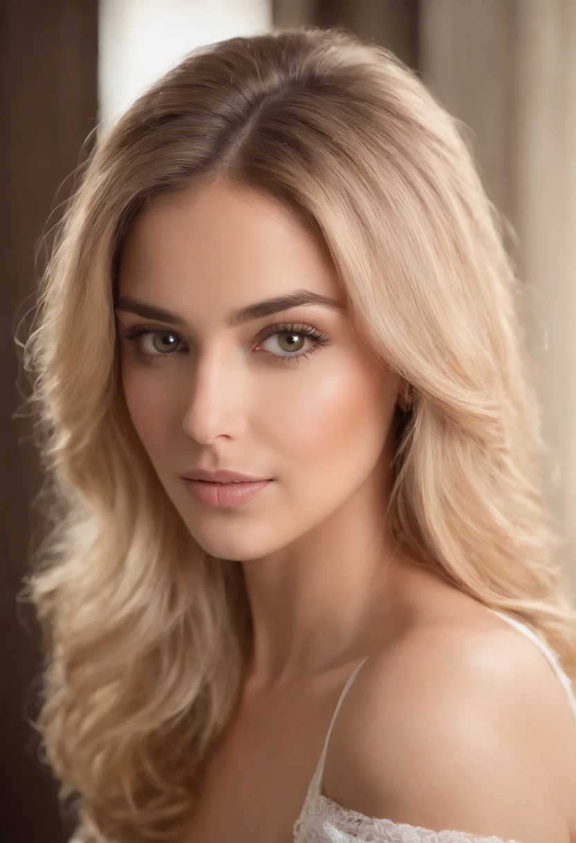 arab woman for a photo in a studio, mulher loira bonita, real face, mulher loira, Blonde and attractive features, loira mulher jovem bonita, menina loira bonita, uma loira linda, Menina sexy com cabelo loiro longo, mulher loira nova, longos cabelos loiros e olhos grandes, modelo feminino bonito, cabelos loiros e olhos grandes, sorrindo, sentada na cama, calcinha preta pequena