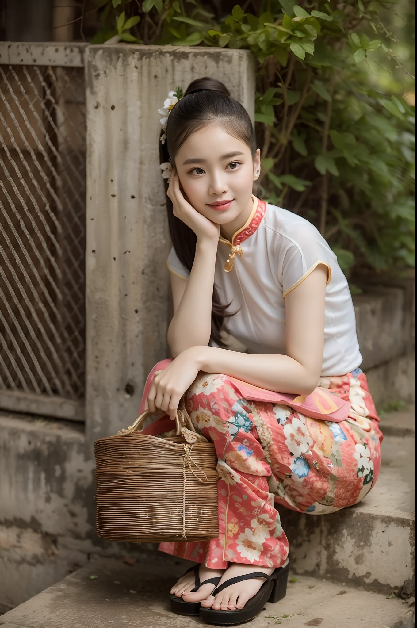 Smile woman sitting on the ground holding a bag of snacks and drinks, max details, maxis, promotional movie still, maxar, max hay, promo still, max accurate, inspired by Max Buri, shot for imax, movie promotional image, promotional still, cinematic flavor, movie still promotion, max quality, pokimane, 😭 🤮 💕 🎀