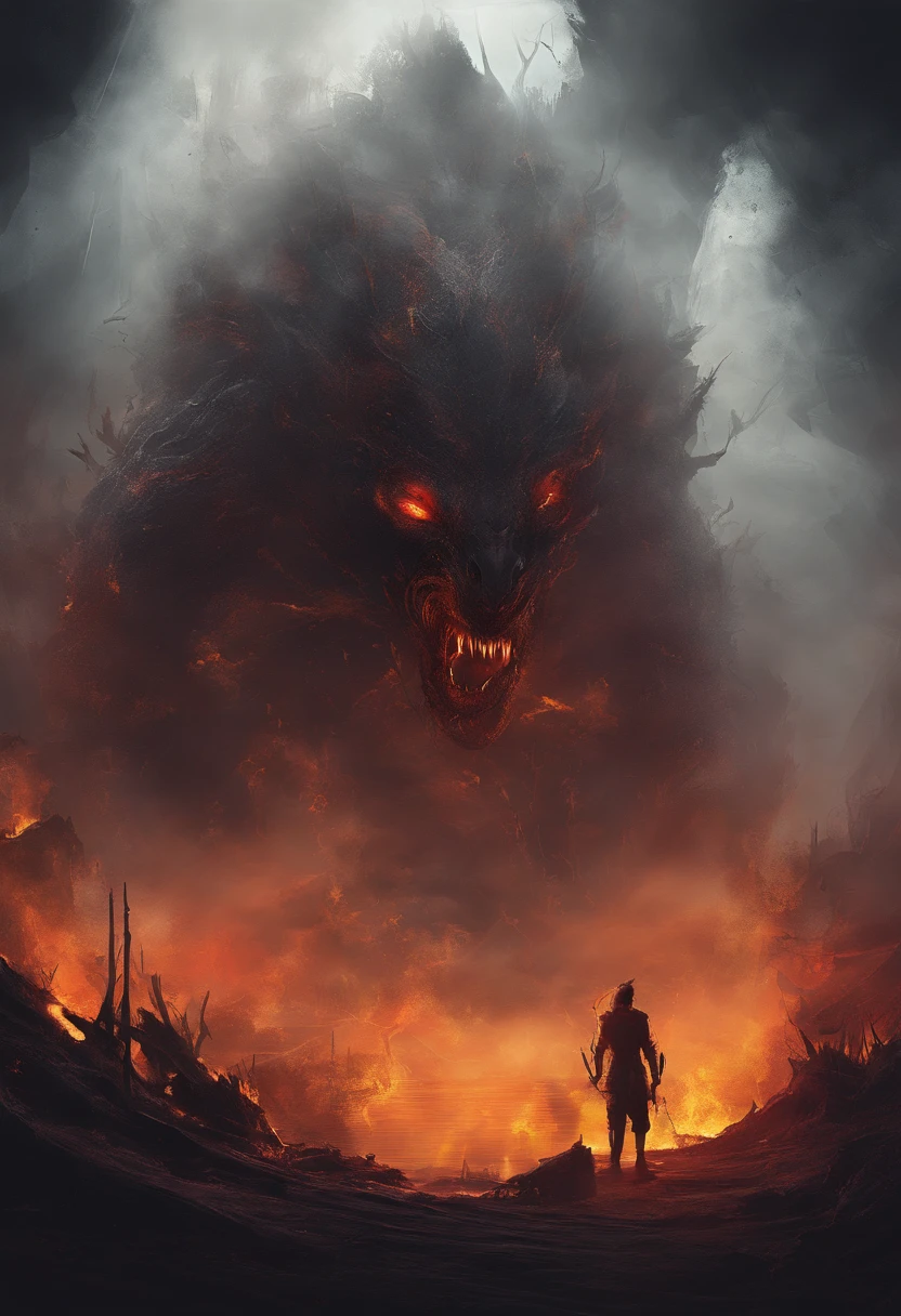 Mysterious creatures from another world, terrifying atmosphere, fire, Smoke, Hyper-Realism, High quality, masutepiece
