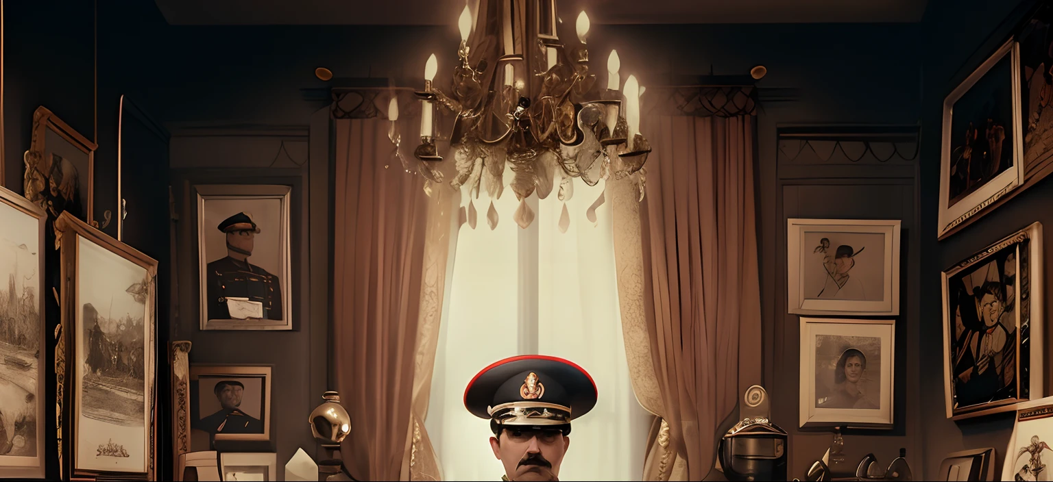 There's a man in military uniform sitting at a table, drdisrespect posing as napoleon, drdisrespect as napoleon, Sergey Zabelin, inspirado em Zlatyu Boyadzhiev, Directed by: Zlatyu Boyadzhiev, retrato imperial, Directed by: Aleksander Kotsis, inspirado em Aleksandr Gerasimov, retrato real, Stalin, inspirado em Adolf Dietrich