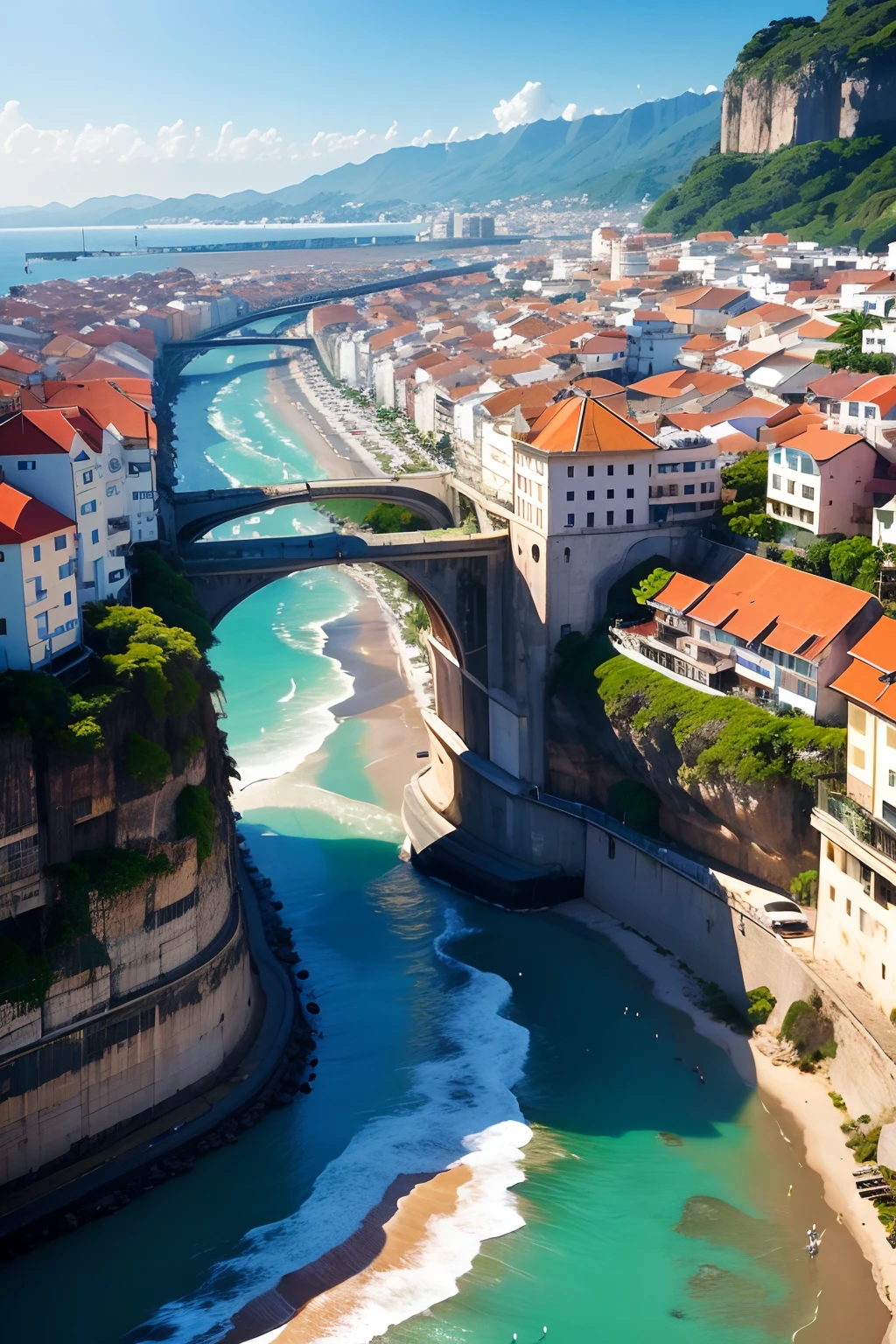 paisagem, biagem, cidade bonita, ponto turistico, ponte, casas, mar, jetsky