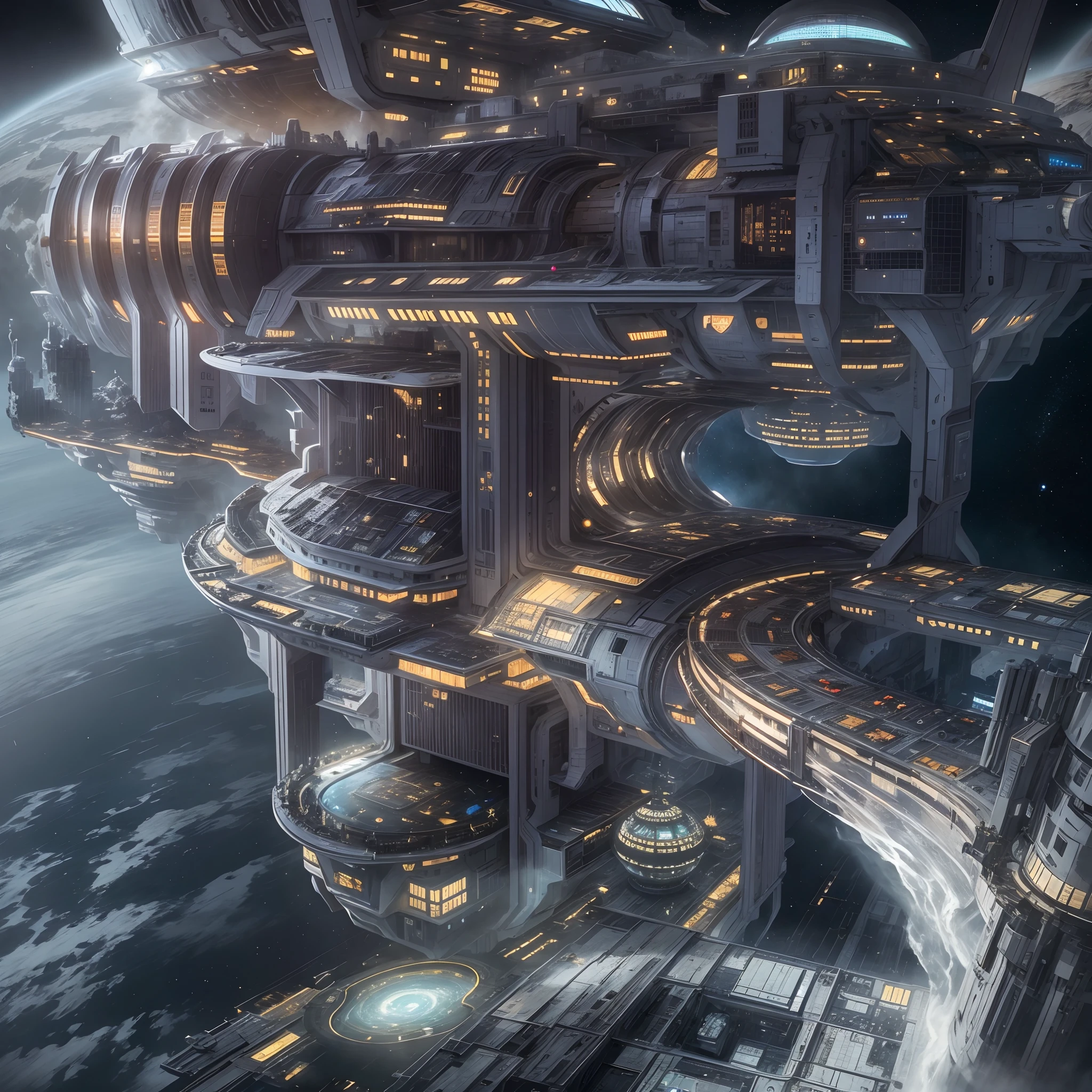 Interstellar,Interstellar voyage,Huge high-tech floating castle,futuristic space station