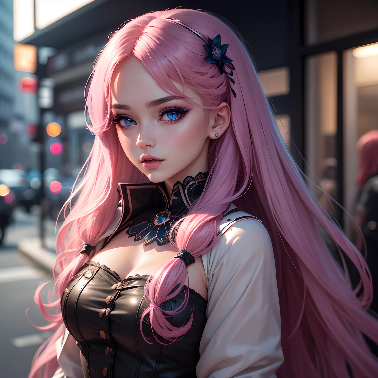 Pixiv style, anime girl, Beatiful face, correct anatomy Realistic with pink long hair holding sign that says "Despite", 8k, realistic, ultra quality, beatiful girl, Stern anime girl, (Highest Quality, Amazing Details:1.25), cinematic lighting, unique, whole body in picture, black gloves, high-quality, very long hair, hair intakes, makeup, lipstick, eyelashes, ultra detailed eyes, ultra detailed face, ultra detailed lips, ultra detailed lipstick, ultra detailed makeup, 18 years girl, blue eyes, pink hair, masterpiece, 8k