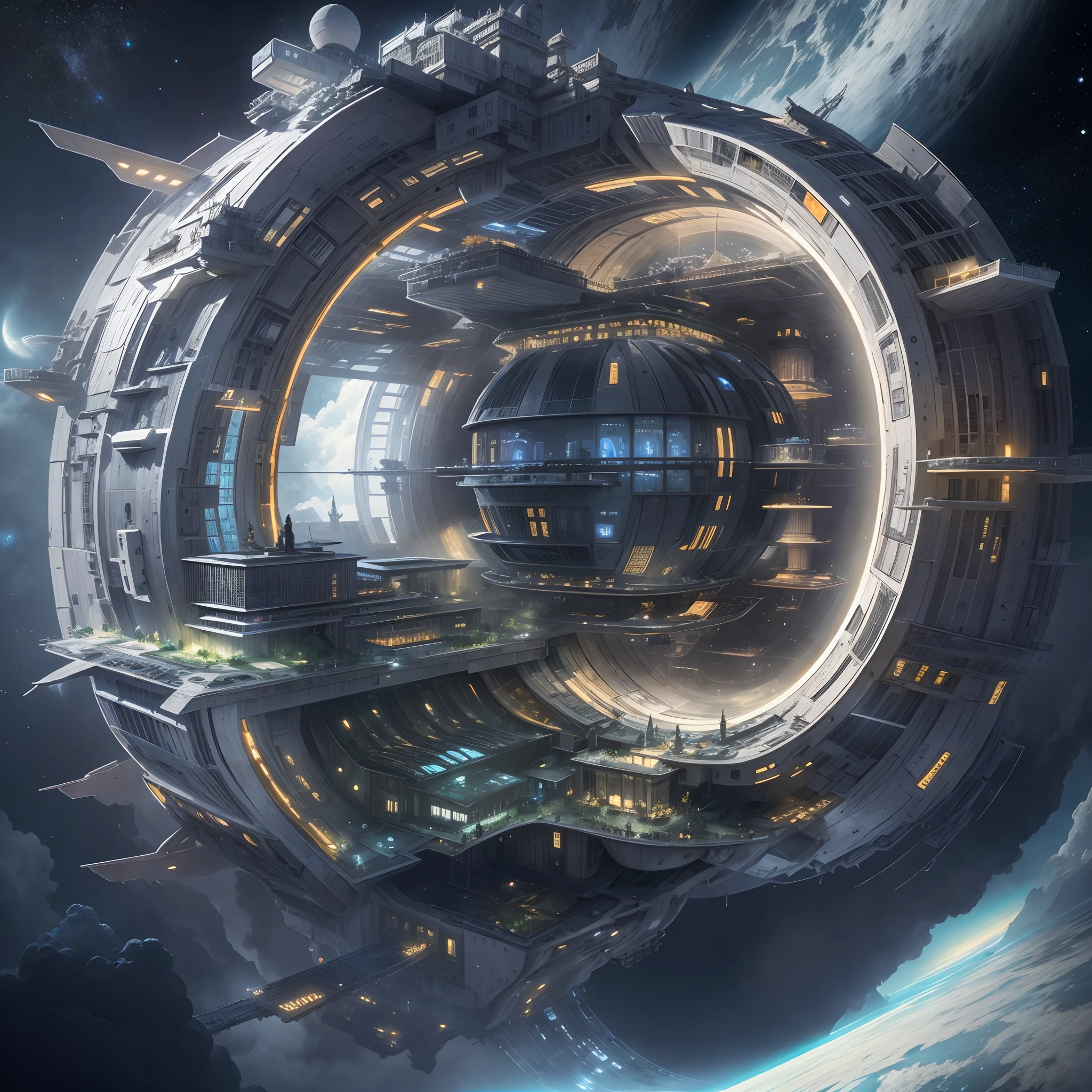 Interstellar，Interstellar voyage，Huge high-tech floating castle，futuristic space station