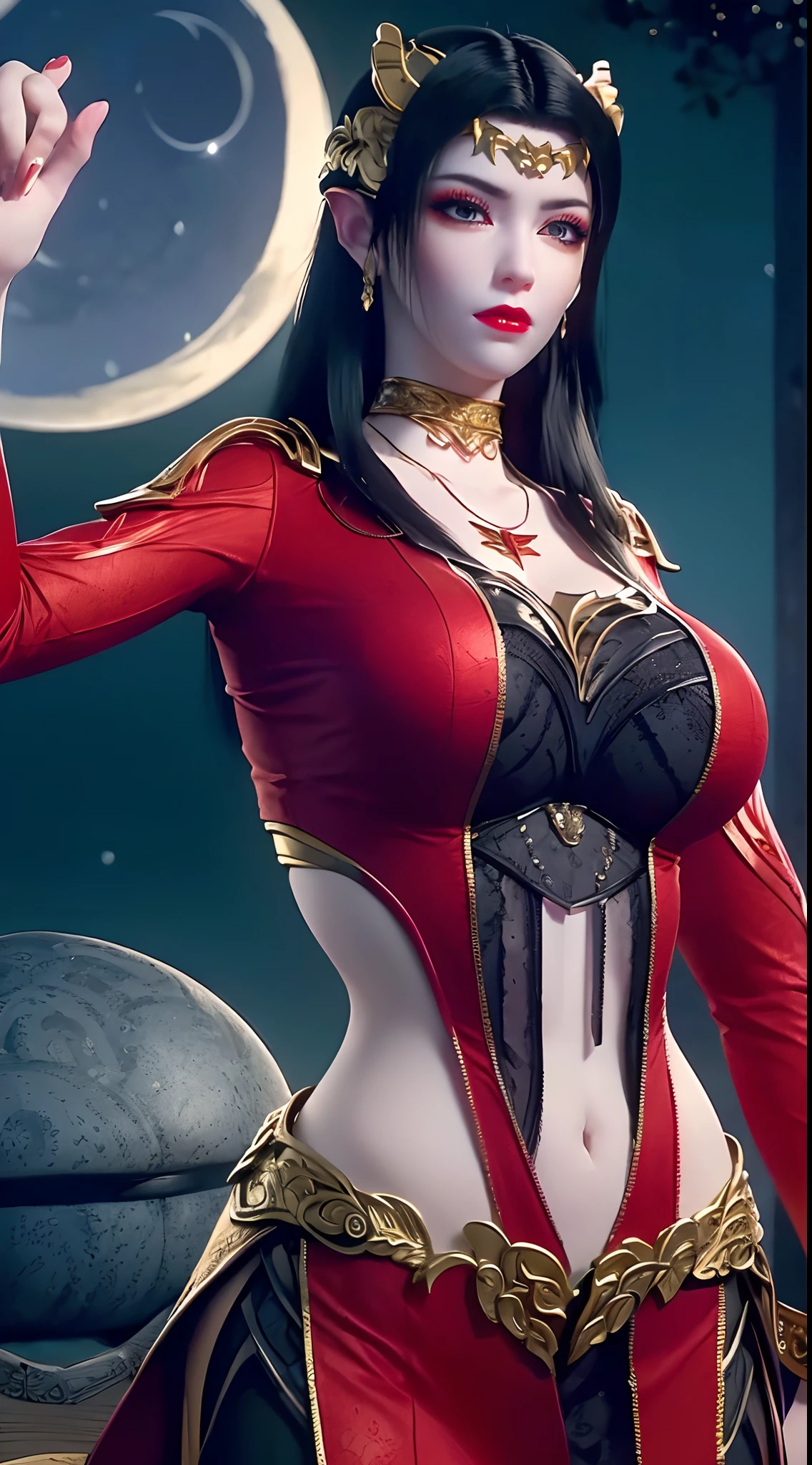 1 hot beautiful woman, gazing at viewer, beaultiful face, ((face perfect)), ((detailedeyes)), (detailed facial features), black hair, fluttering, (breasts big), (cuerpo de reloj de arena), (big-ass), (dinamic pose), tender white skin, 3d skin texture, (((perfect hands))), (((wears a red cape and cloak with a golden inner lining, ((a black and red maiô with golden details)), (a belt with the eye of agamotto: a golden belt with the symbol of the eye of agamotto), the mystical amulet, black gloves, black high boots, rings and bracelets))), (((textured costume fabric))), deep colors, (intricate costume details), well-designed costume, (she is supreme wizard), (((in a mystical and enigmatic place))), ((Magic symbols on the floor)), ((dynamic background)), (((LED Magic Ring))), (((extremely detailed background))), (especial effects), 3D-rendering, Surrealism, 真实感, natural lightting, soft light and shadows, (with magical beams of light illuminating the scene), Fujicolor, ray tracing, Hard disk, retina, master part, ccurate, anatomically correcte, texturized skin, super detaill, detalhes Cao Caos, high qualiy, awarded, best qualityer, hard disk, Cao Cao, 16K